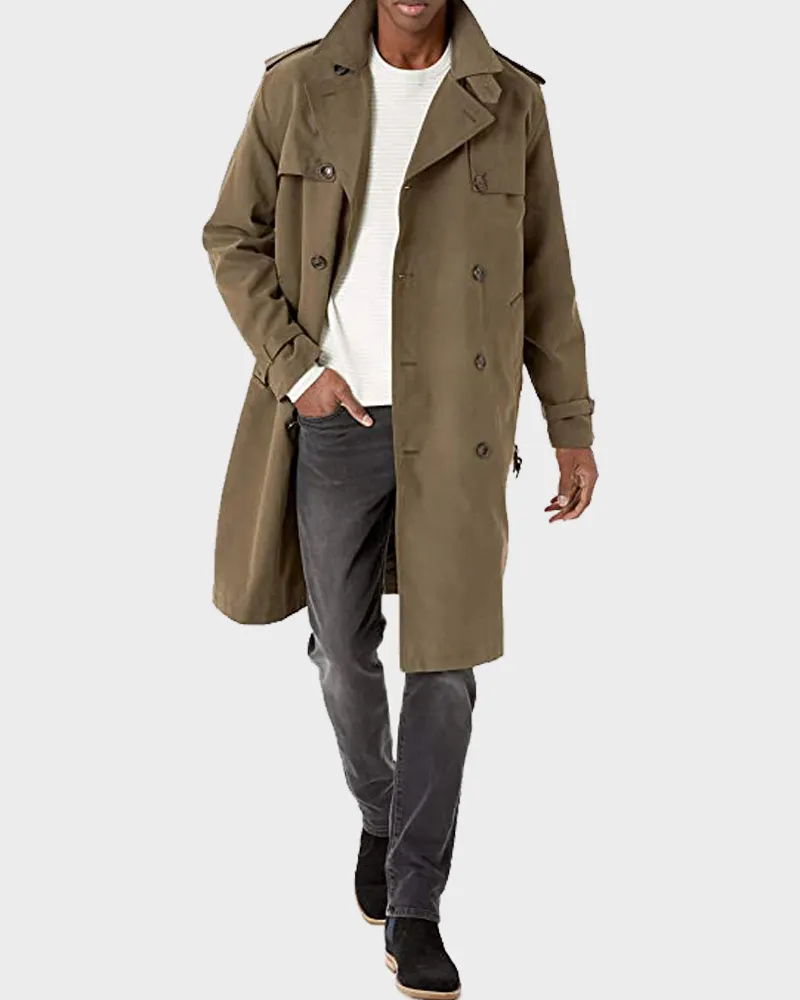 Mens Notch Lapel Coat | Mid-Length Khaki Peacoat for Mens