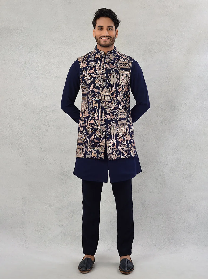 Navy Blue Bandhgala Jacket | TULA