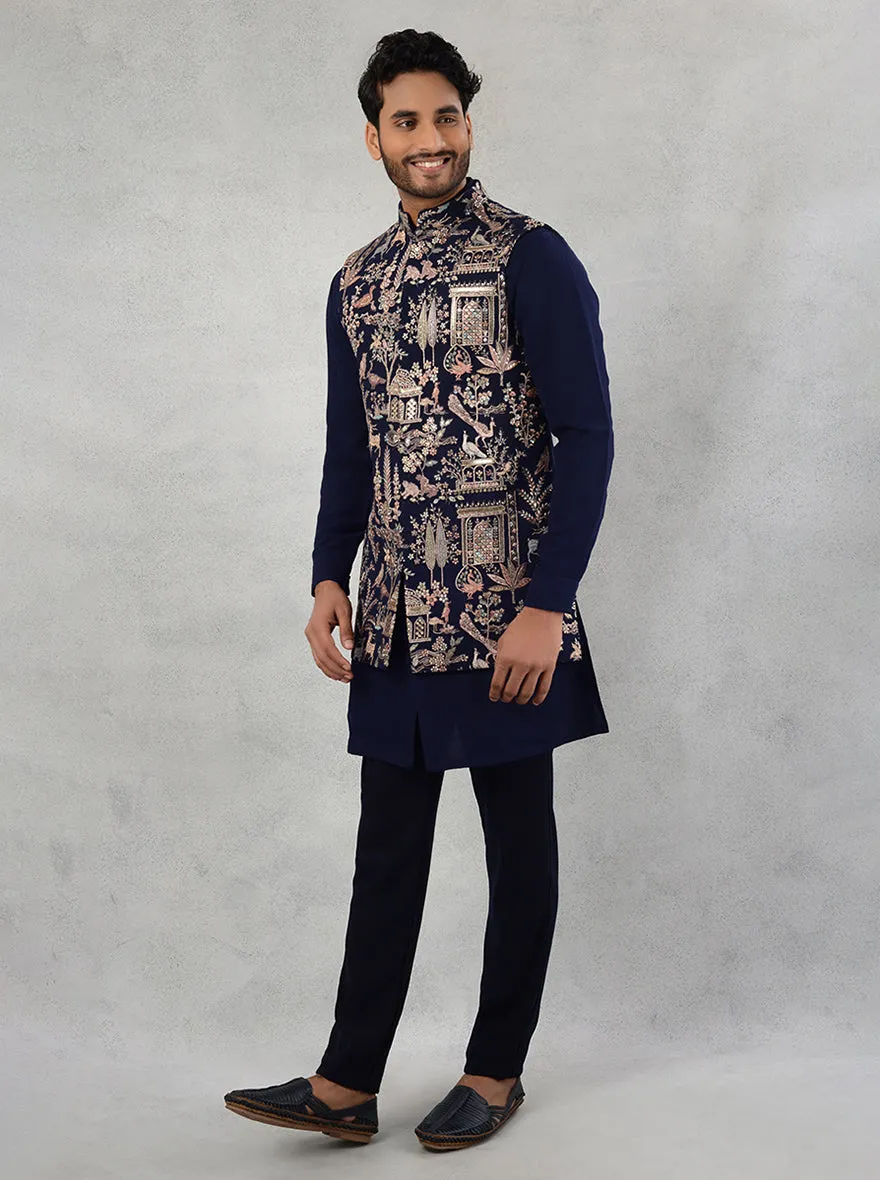 Navy Blue Bandhgala Jacket | TULA