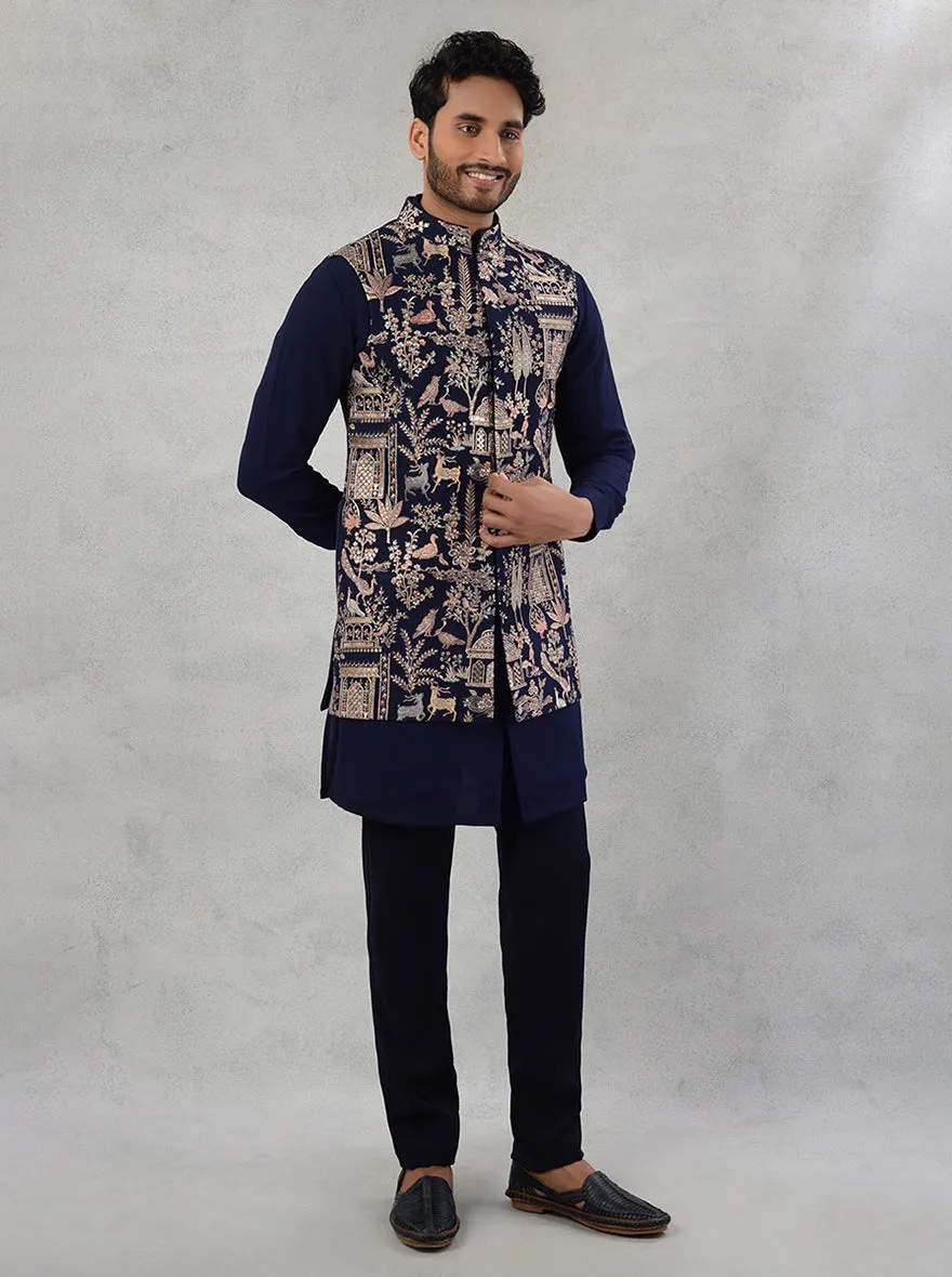 Navy Blue Bandhgala Jacket | TULA