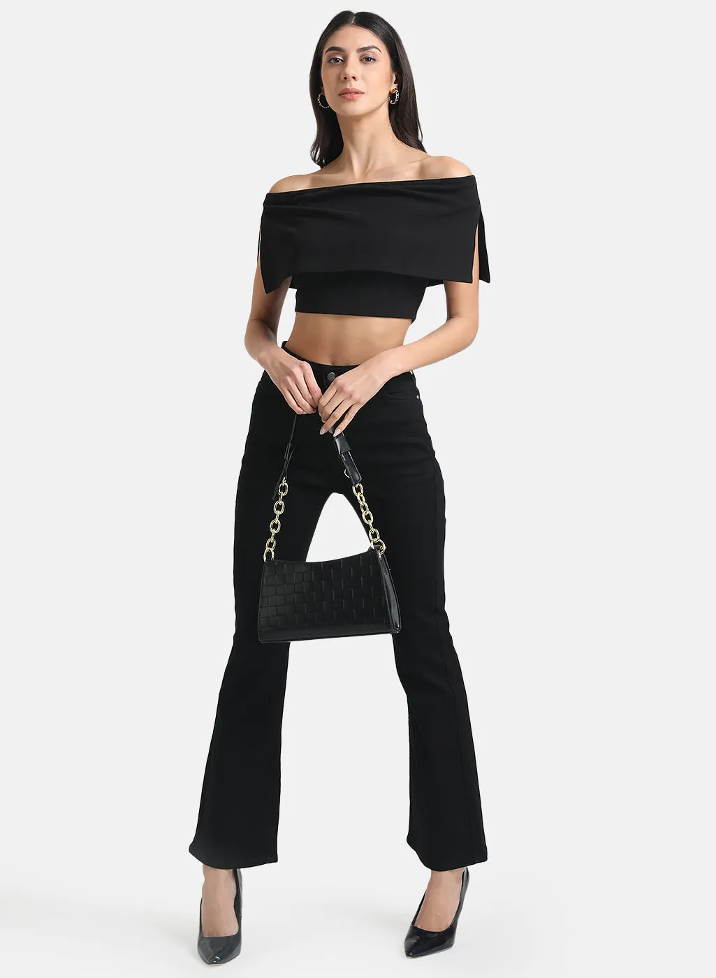 Off-Shoulder Crop Top With Overlay