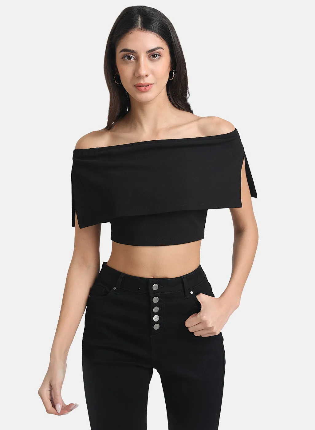 Off-Shoulder Crop Top With Overlay