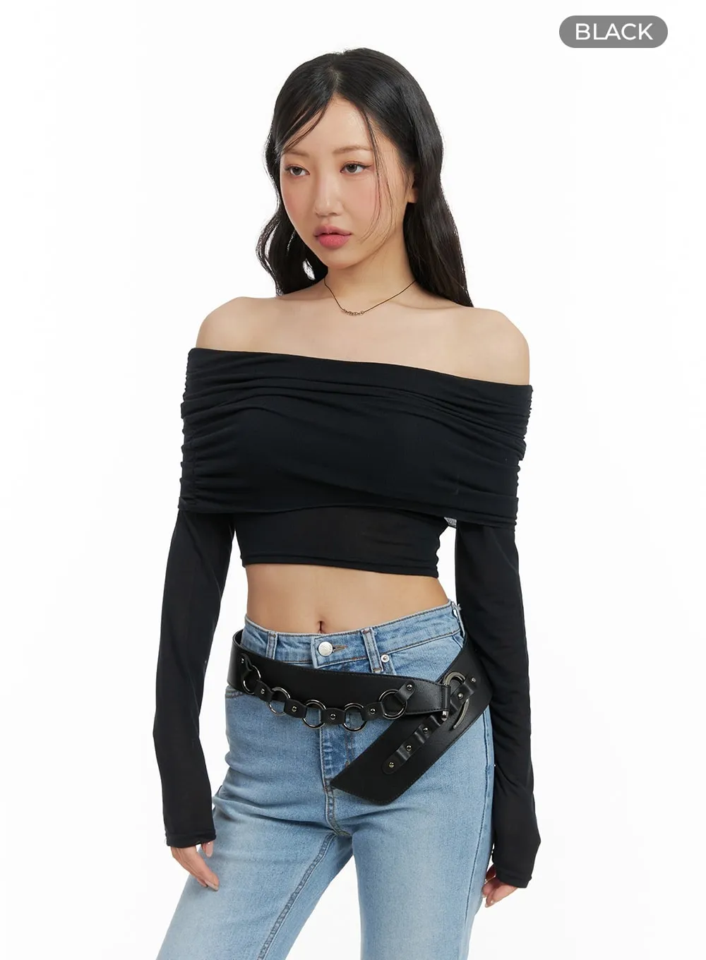 Off-Shoulder Long Sleeve Crop Top CM420