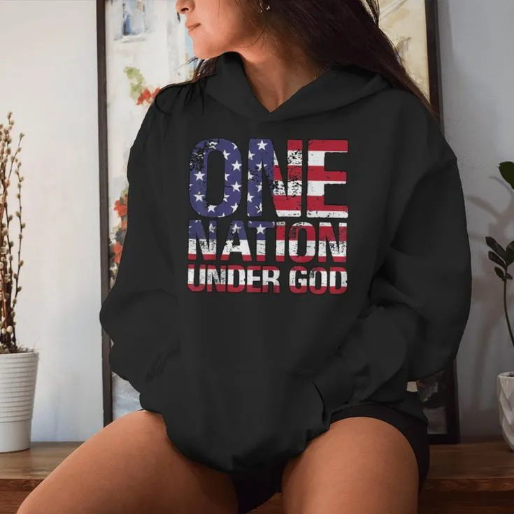 One Nation Under God Flag 4Th Of July Patriotic Christian Women Hoodie