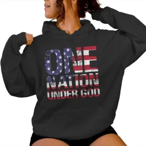 One Nation Under God Flag 4Th Of July Patriotic Christian Women Hoodie