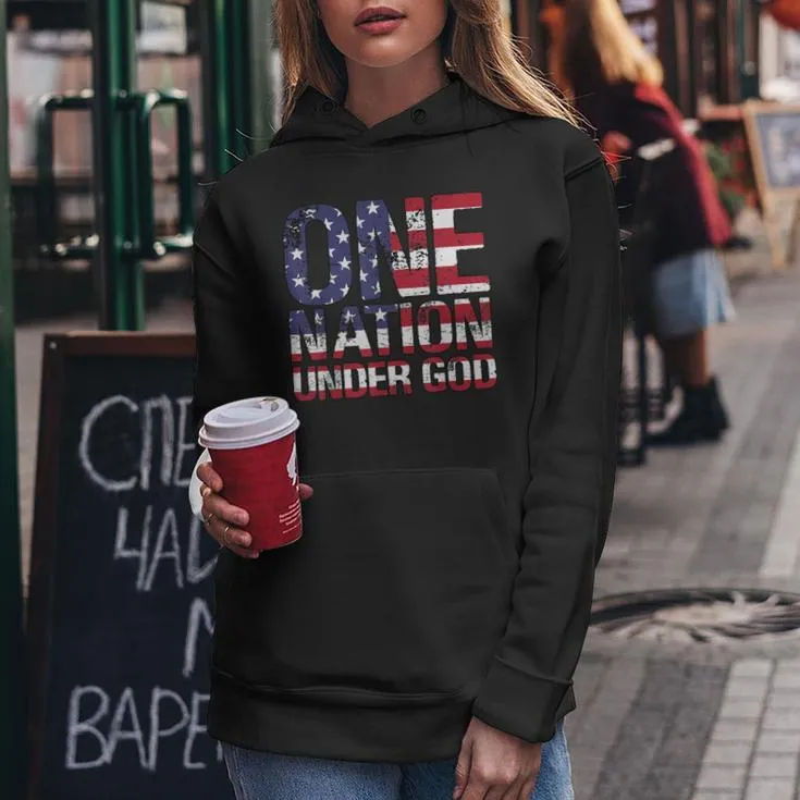 One Nation Under God Flag 4Th Of July Patriotic Christian Women Hoodie