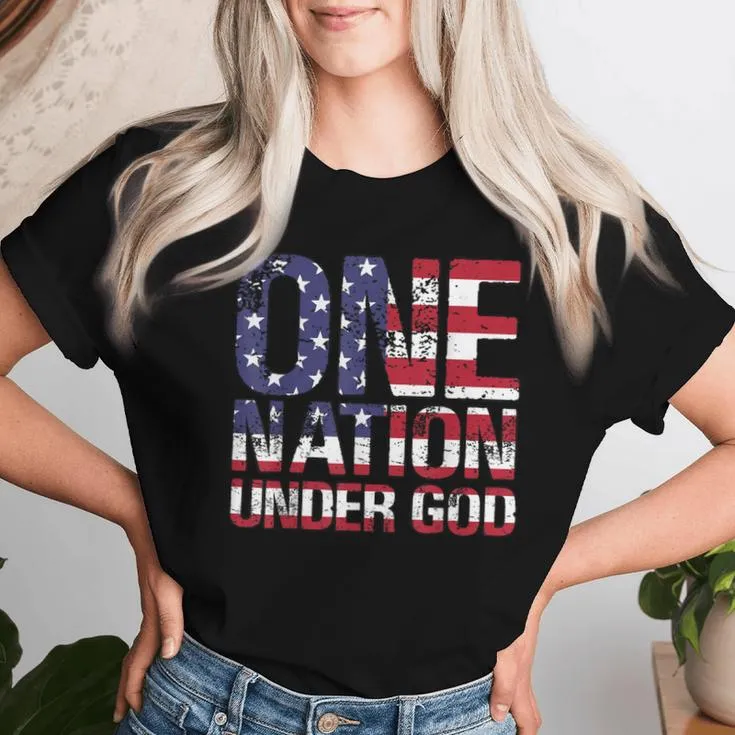 One Nation Under God Flag 4Th Of July Patriotic Christian Women T-shirt