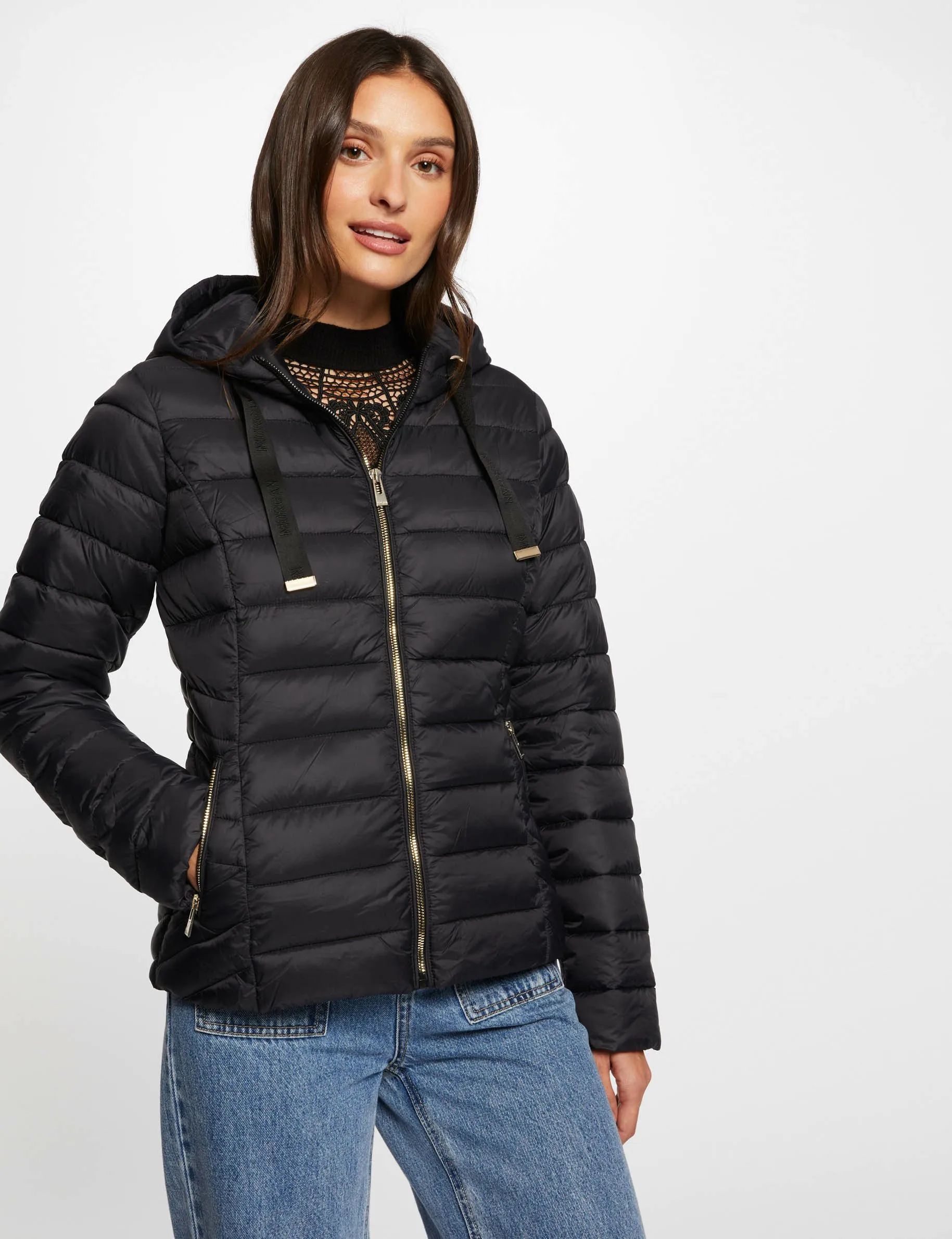 Padded jacket with hood black women