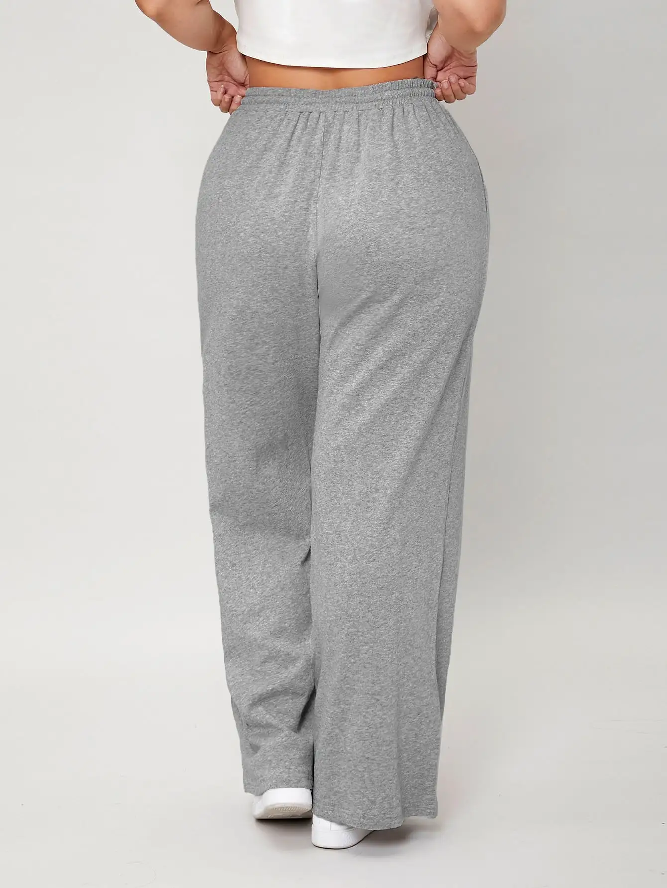 Plus Drawstring Waist Wide Leg Sweatpants