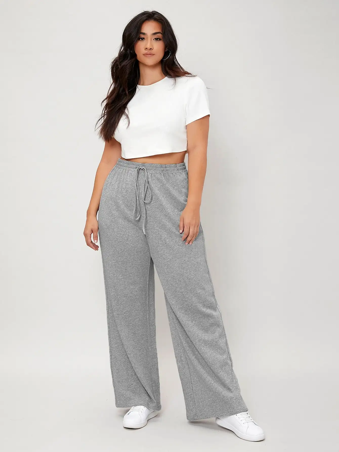 Plus Drawstring Waist Wide Leg Sweatpants