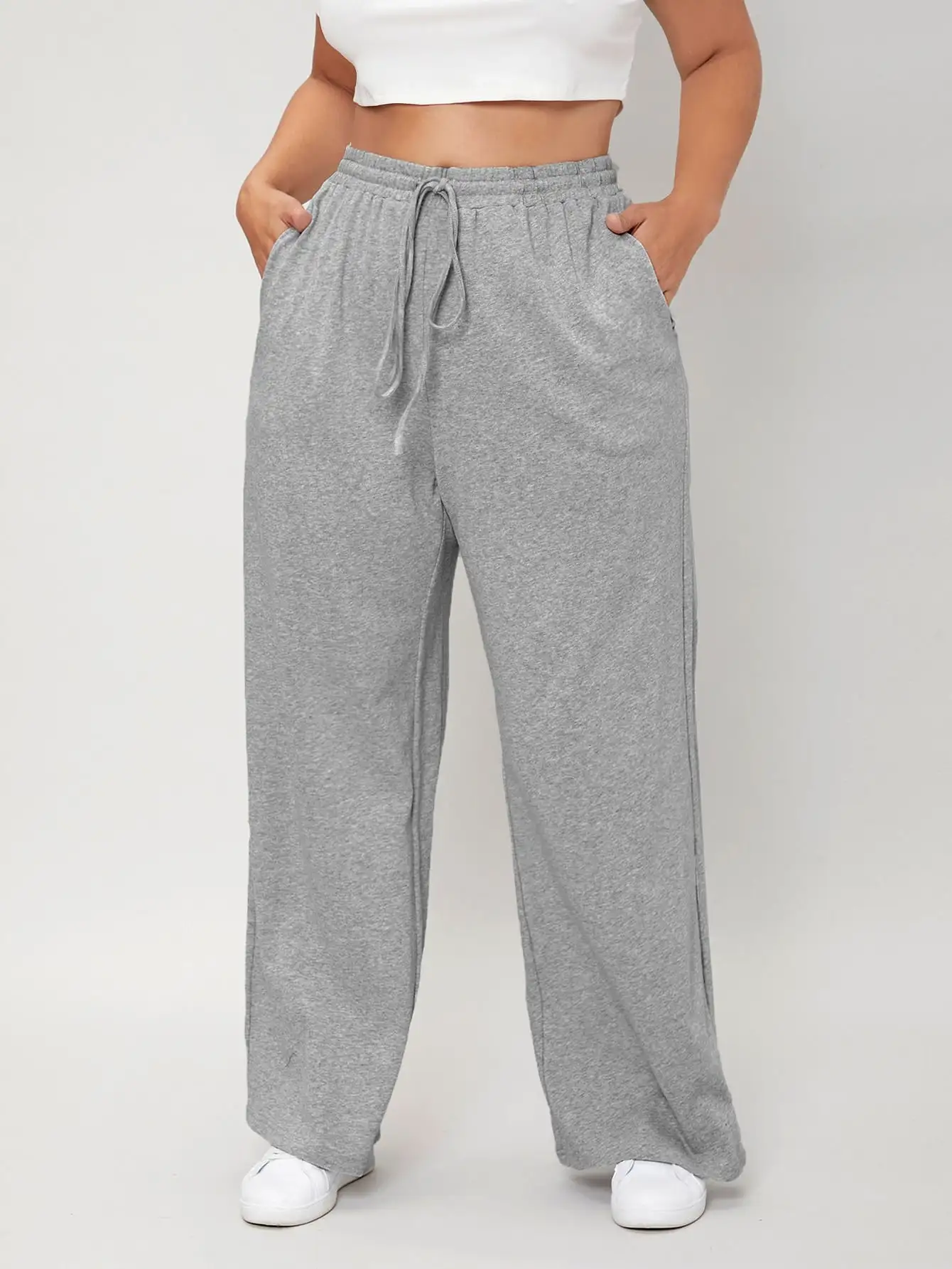 Plus Drawstring Waist Wide Leg Sweatpants