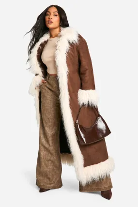 Plus Faux Fur Trim Suedette Coat