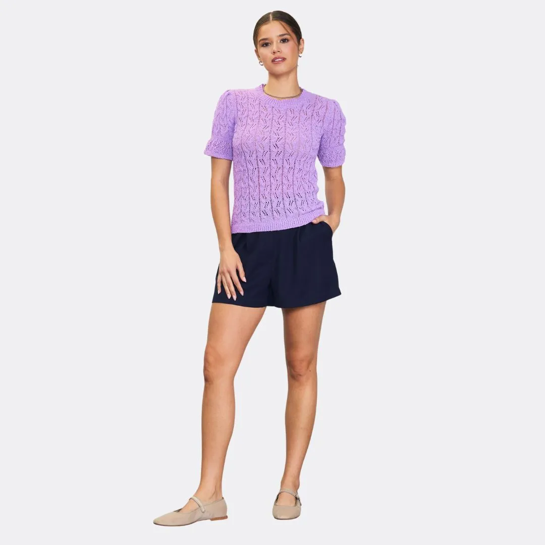 Pointelle Short Sleeve Sweater (Lavender)