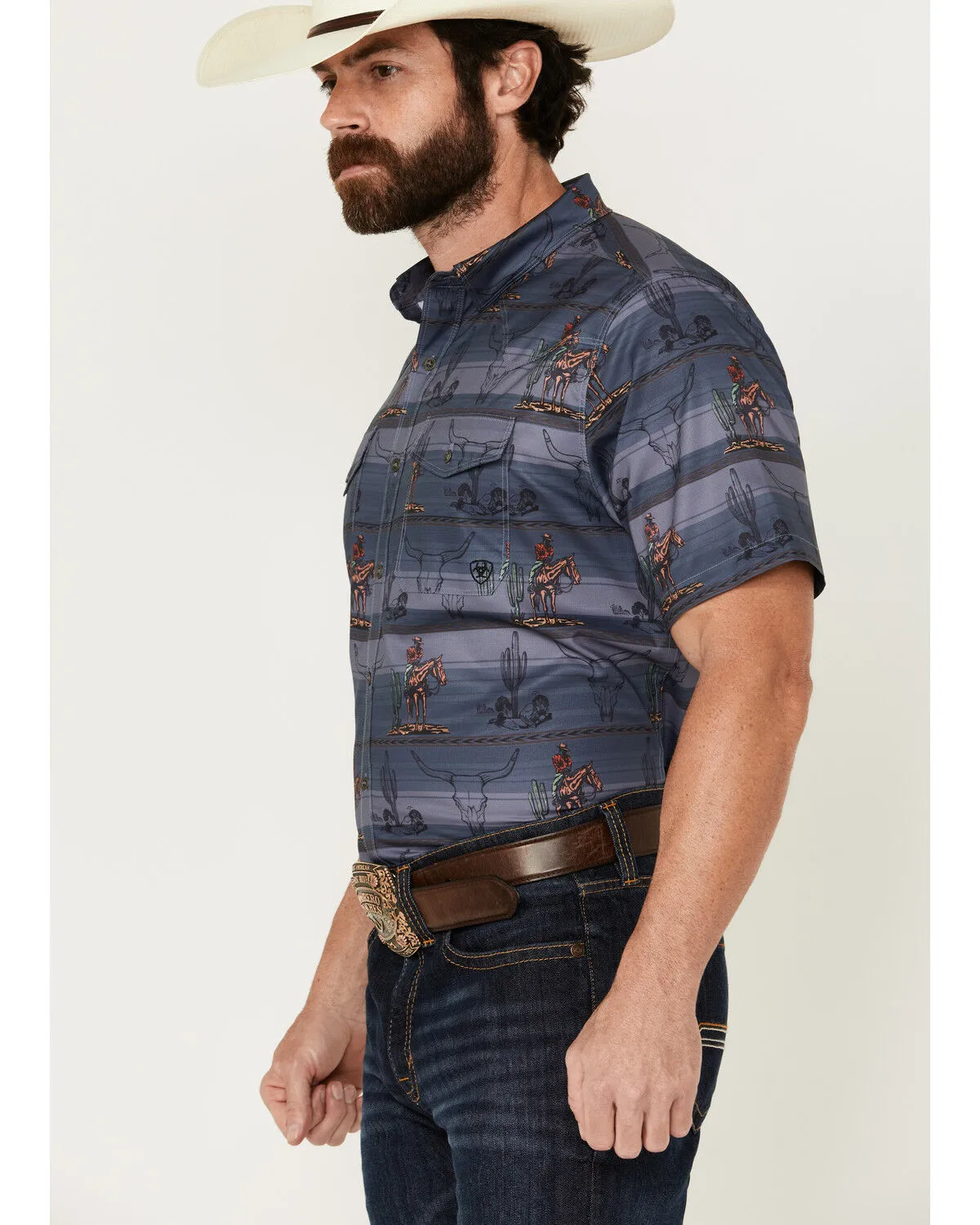 Product Name:  Ariat Men's VentTEK Desert Cowboy Print Short Sleeve Button-Down Western Shirt