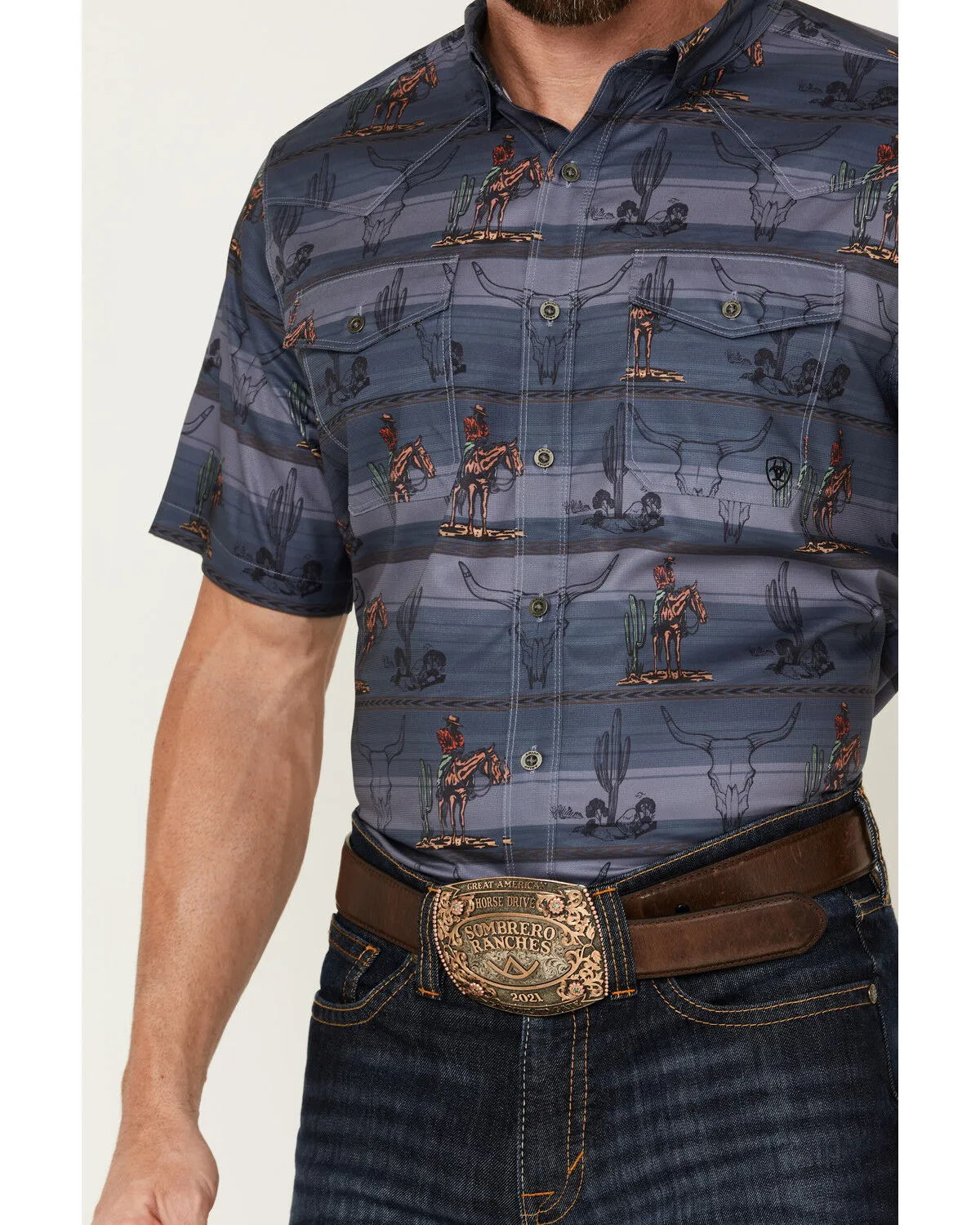 Product Name:  Ariat Men's VentTEK Desert Cowboy Print Short Sleeve Button-Down Western Shirt