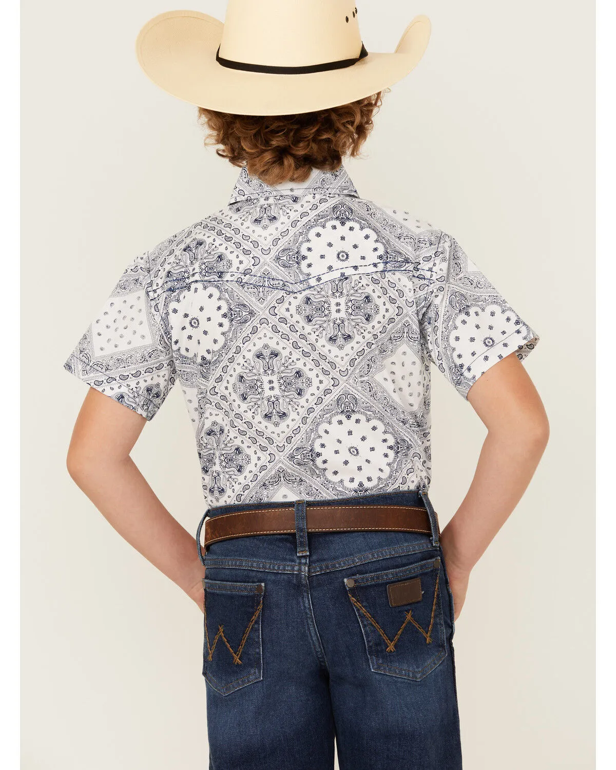 Product Name:  Cowboy Hardware Boys' Bandana Print Short Sleeve Snap Western Shirt