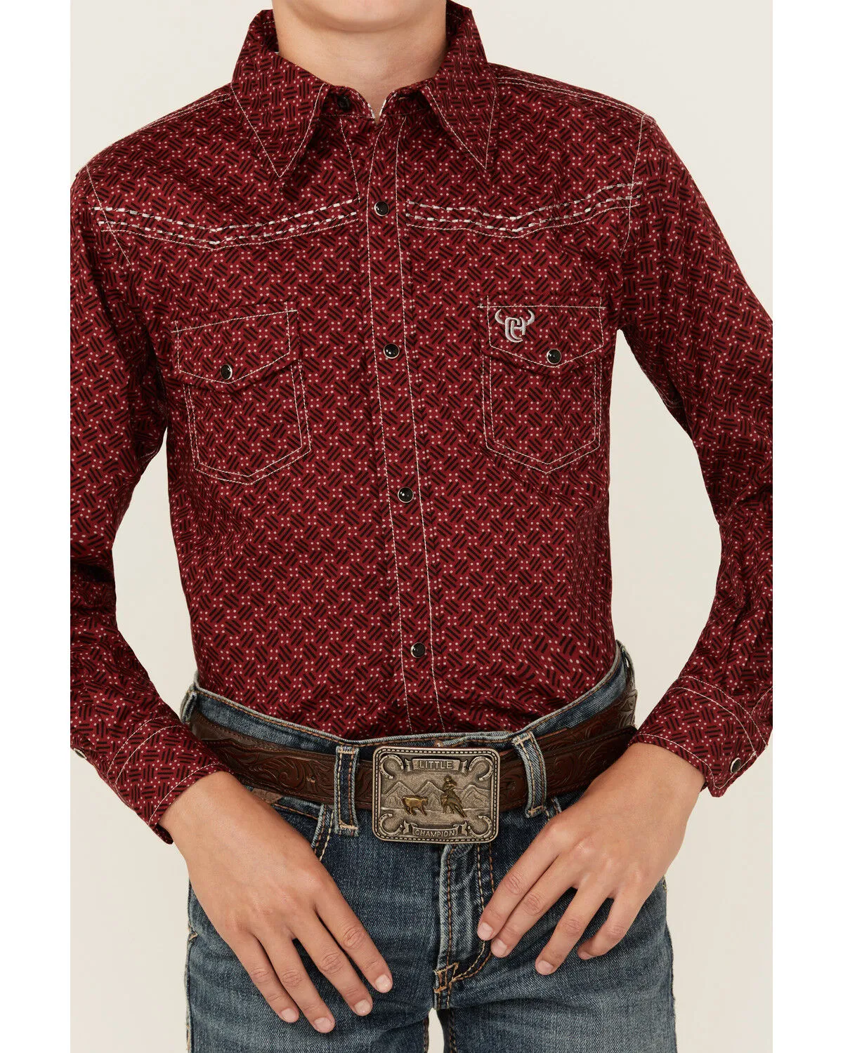 Product Name:  Cowboy Hardware Boys' Geo Print Long Sleeve Snap Stretch Western Shirt