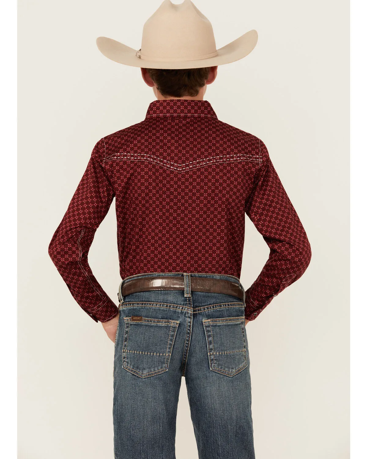 Product Name:  Cowboy Hardware Boys' Geo Print Long Sleeve Snap Stretch Western Shirt