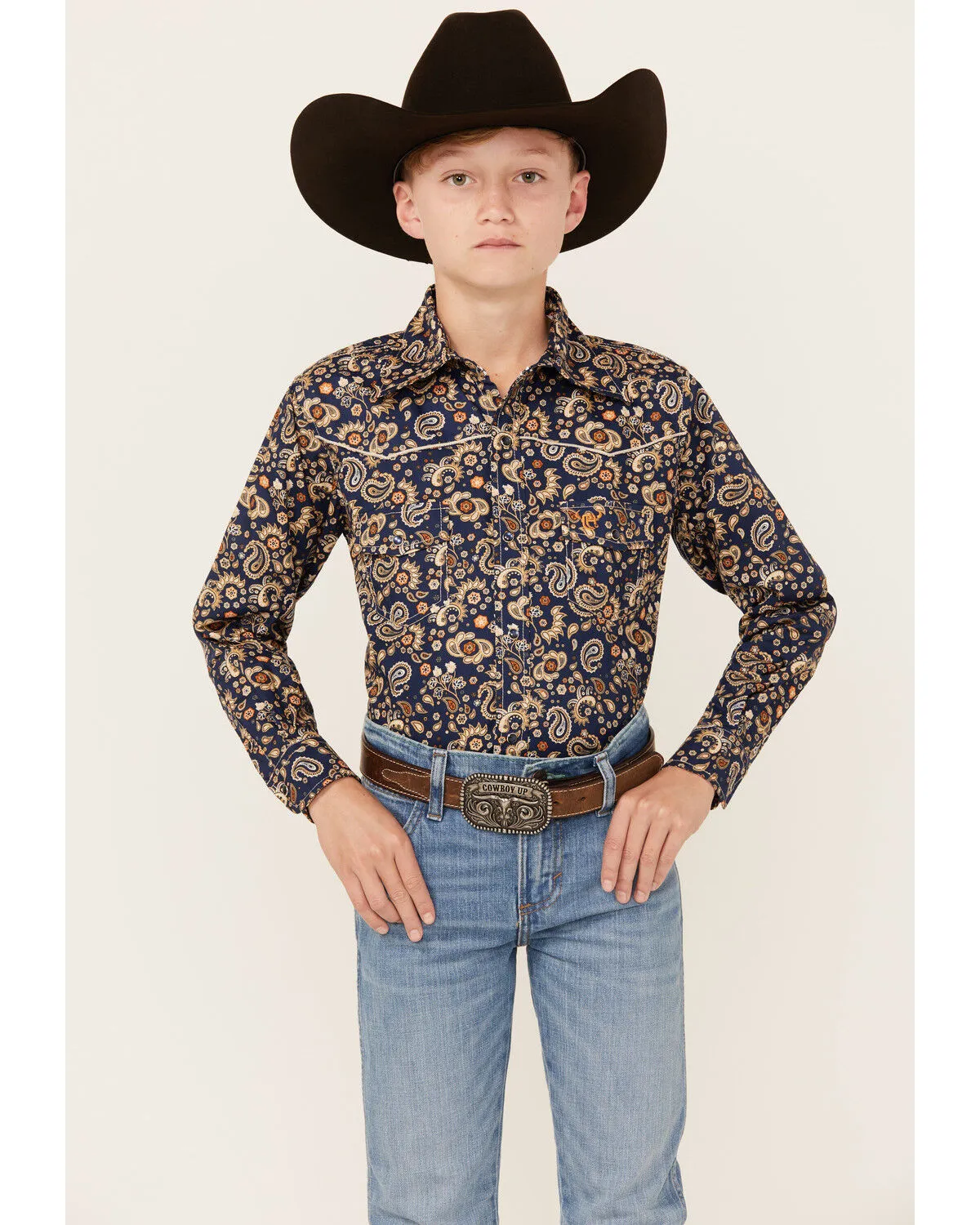 Product Name:  Cowboy Hardware Boys' Paisley Print Long Sleeve Snap Western Shirt