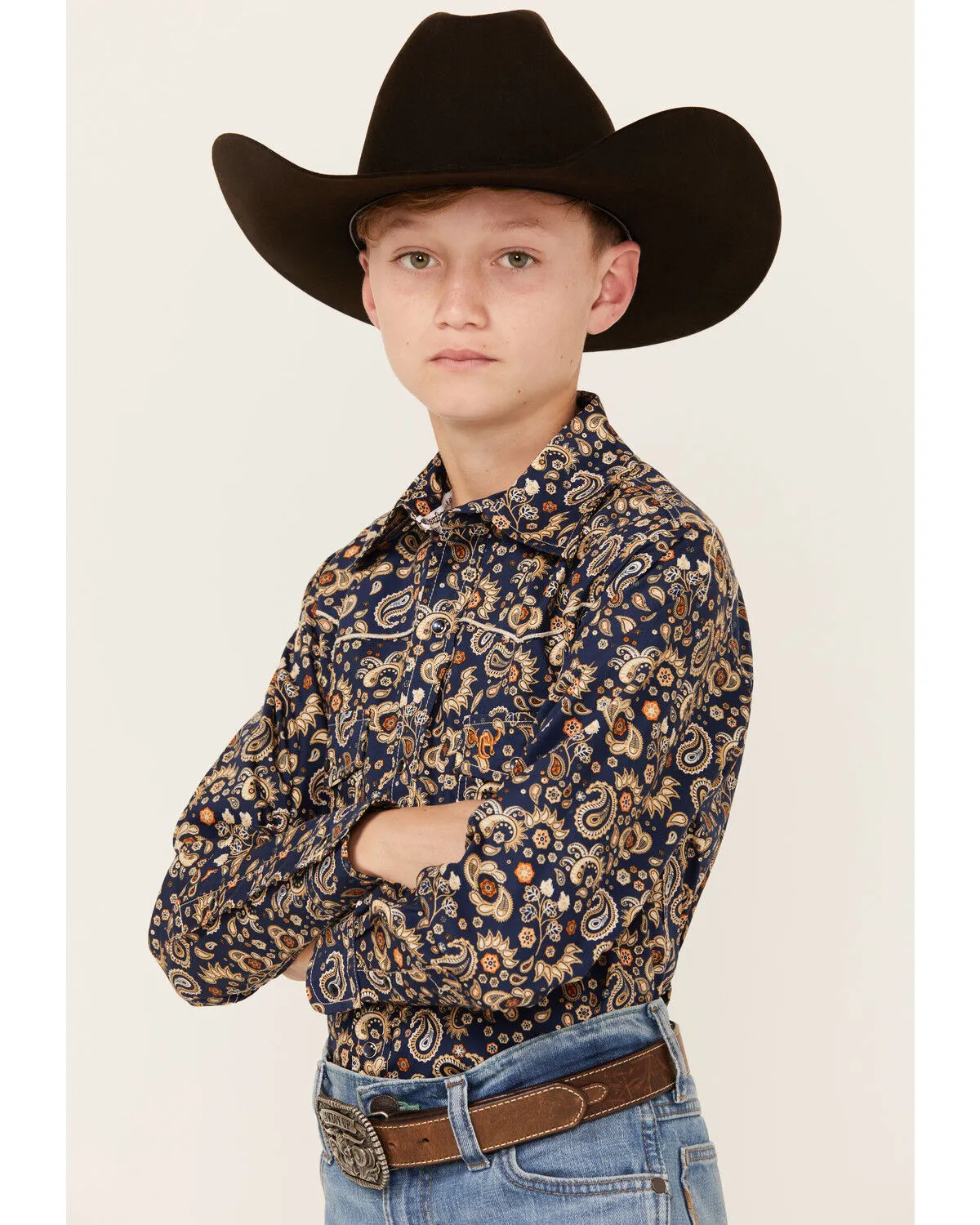 Product Name:  Cowboy Hardware Boys' Paisley Print Long Sleeve Snap Western Shirt