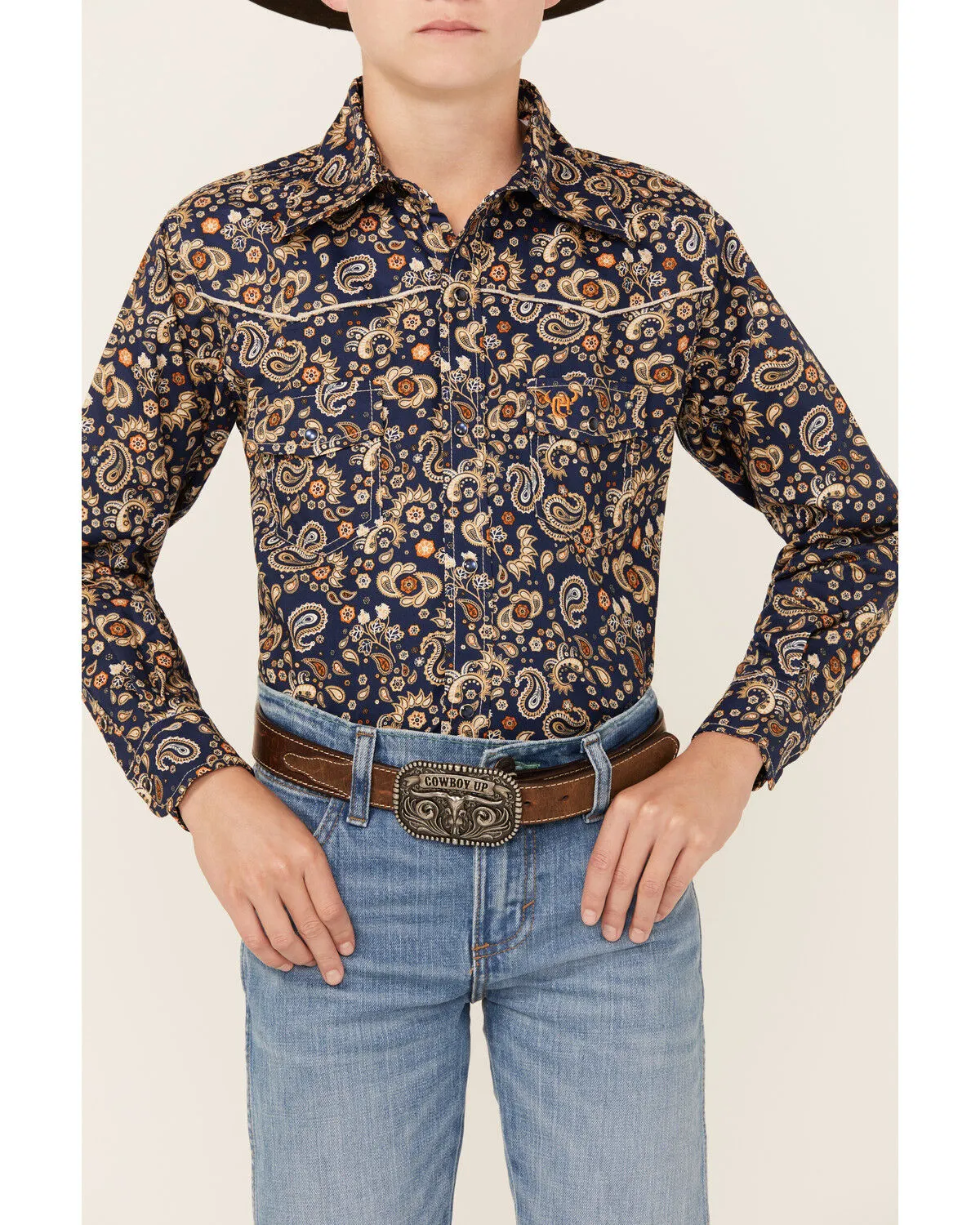 Product Name:  Cowboy Hardware Boys' Paisley Print Long Sleeve Snap Western Shirt