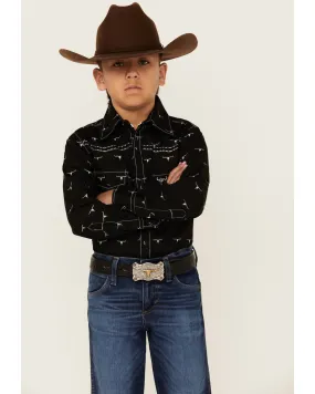 Product Name:  Cowboy Hardware Boys' Steerhead Print Long Sleeve Snap Western Shirt