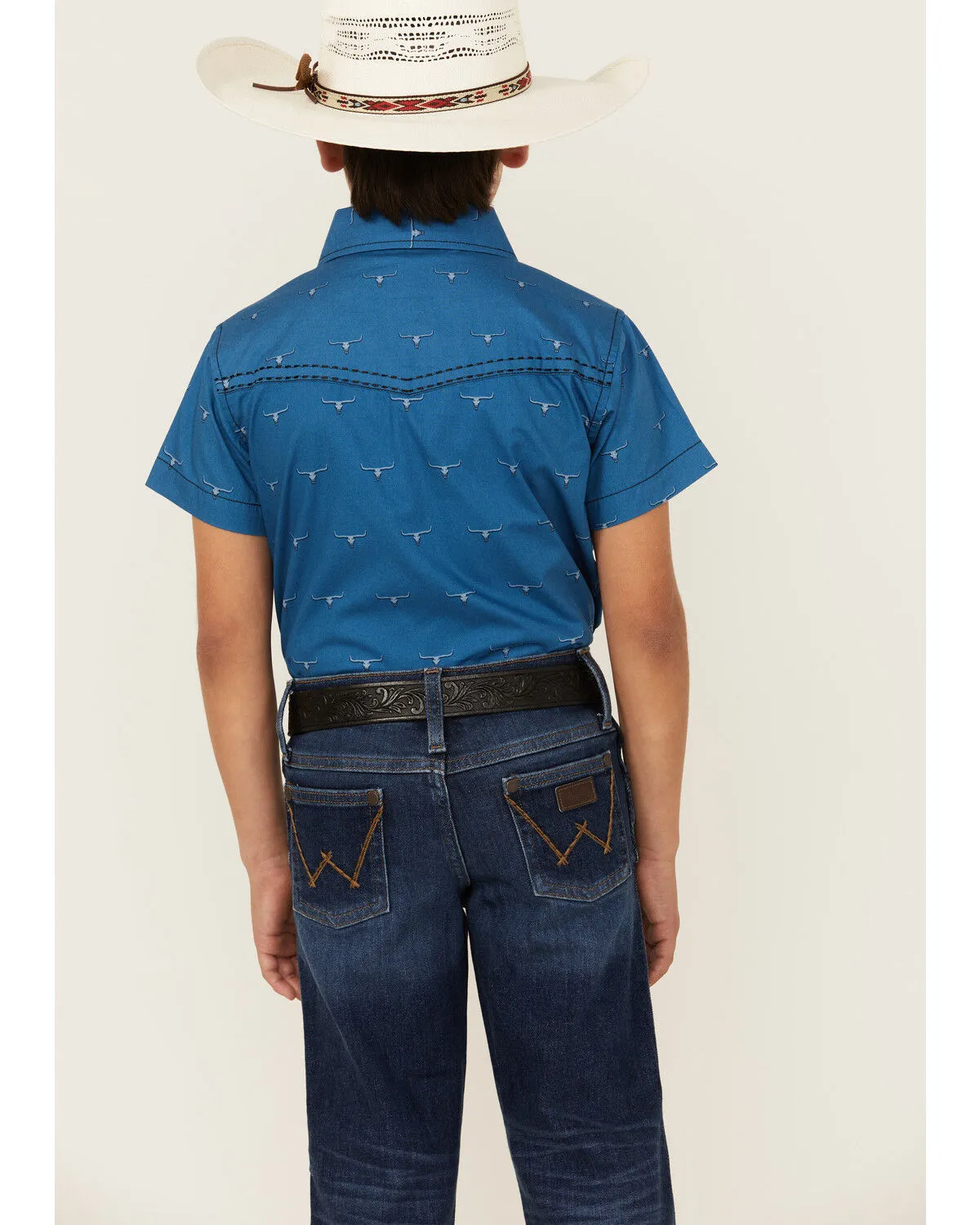 Product Name:  Cowboy Hardware Boys' Steerhead Print Short Sleeve Snap Western Shirt