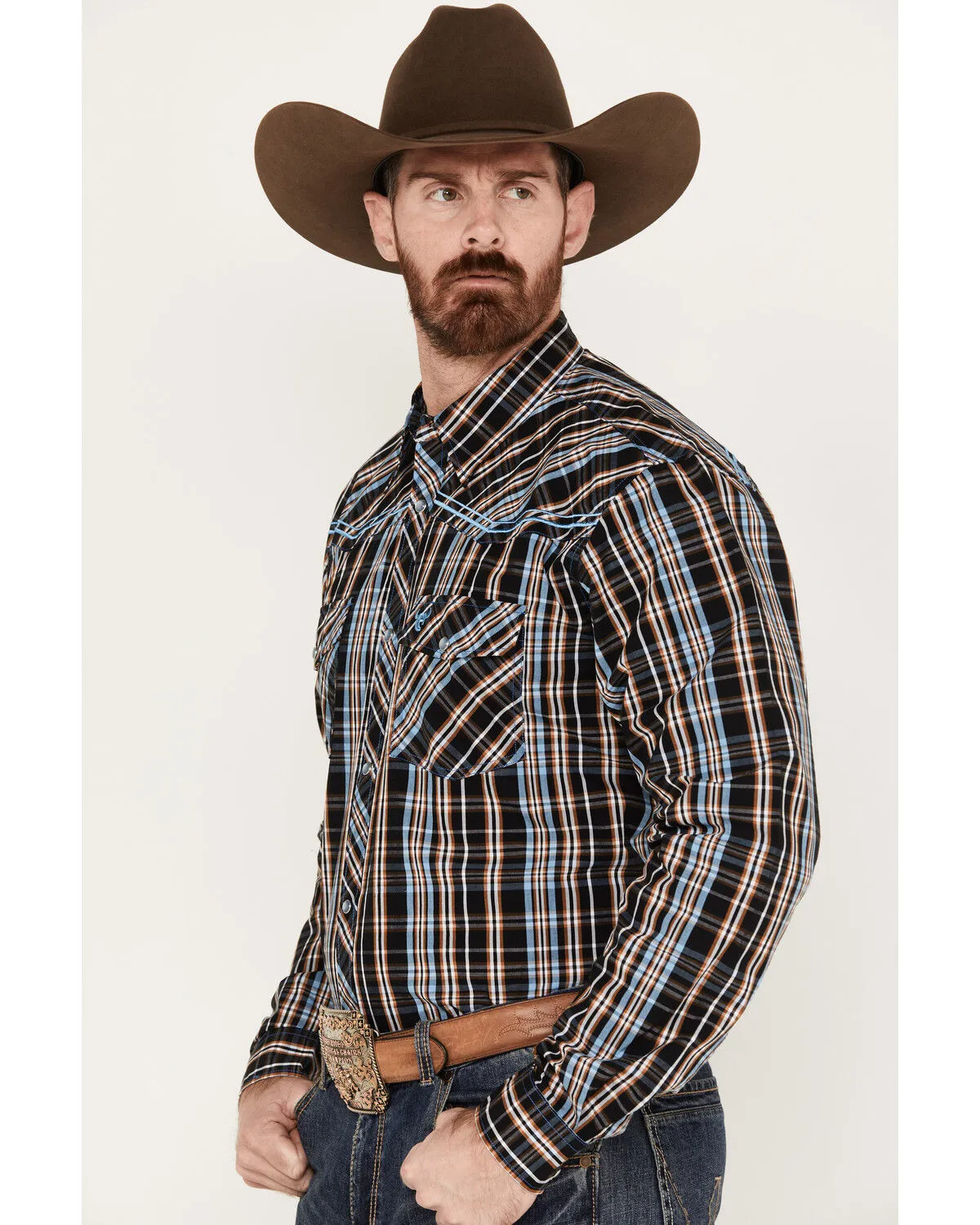 Product Name:  Cowboy Hardware Men's Austin Plaid Print Long Sleeve Pearl Snap Western Shirt