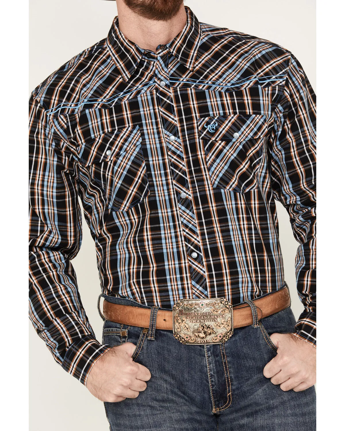 Product Name:  Cowboy Hardware Men's Austin Plaid Print Long Sleeve Pearl Snap Western Shirt