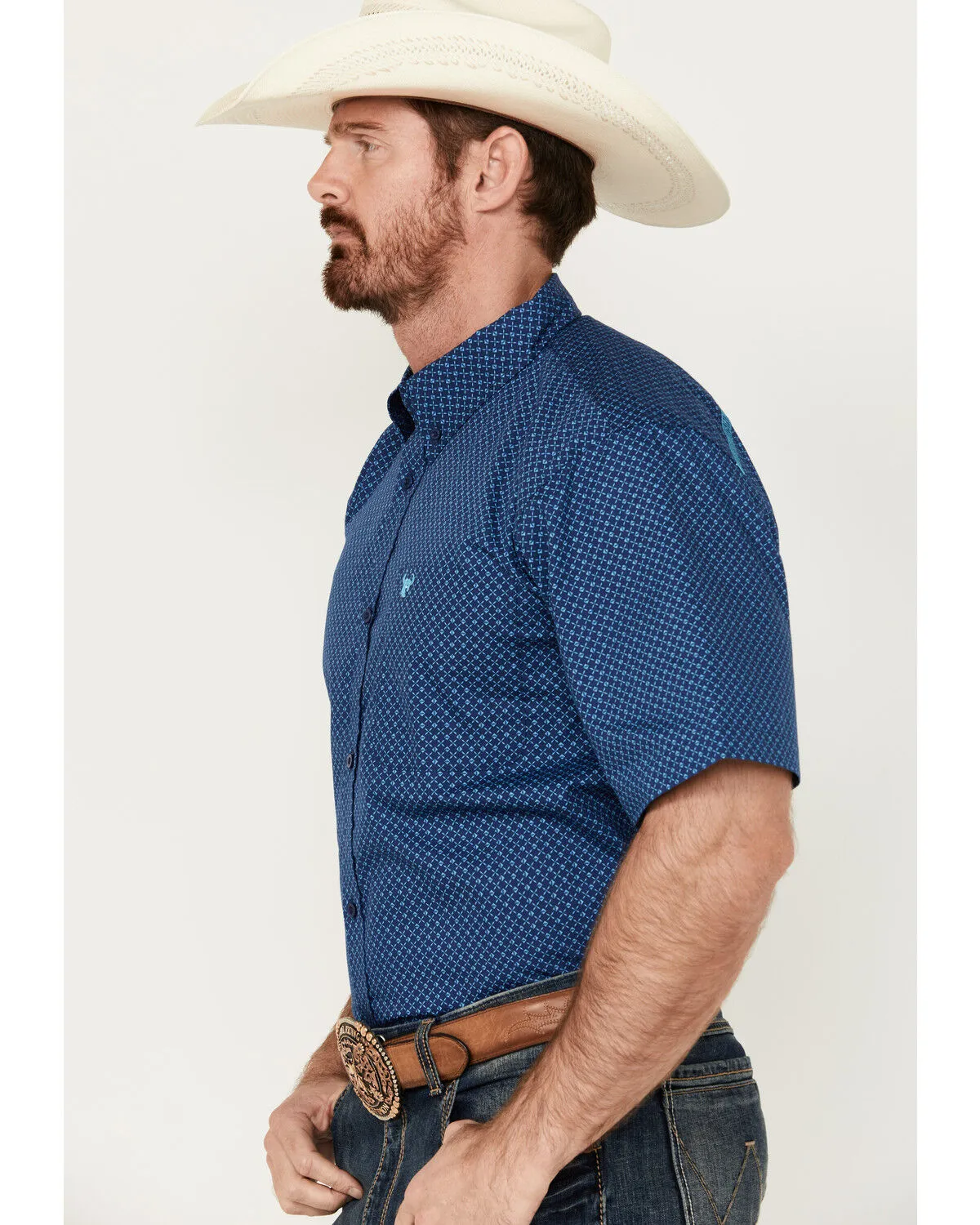 Product Name:  Cowboy Hardware Men's Boot Barn Exclusive Diamond Quilt Geo Print Short Sleeve Button-Down Western Shirt