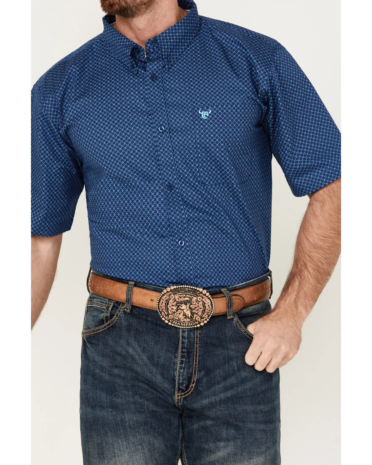 Product Name:  Cowboy Hardware Men's Boot Barn Exclusive Diamond Quilt Geo Print Short Sleeve Button-Down Western Shirt