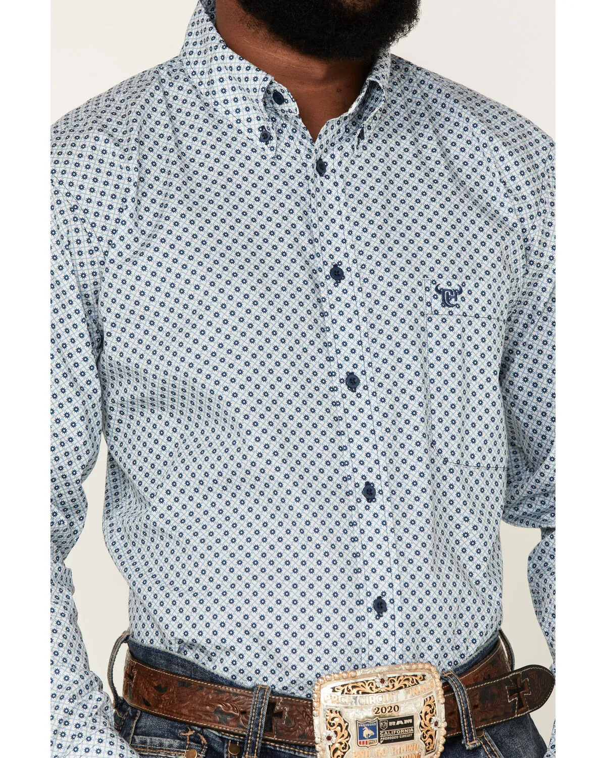 Product Name:  Cowboy Hardware Men's Diamond Star Print Long Sleeve Button-Down Western Shirt