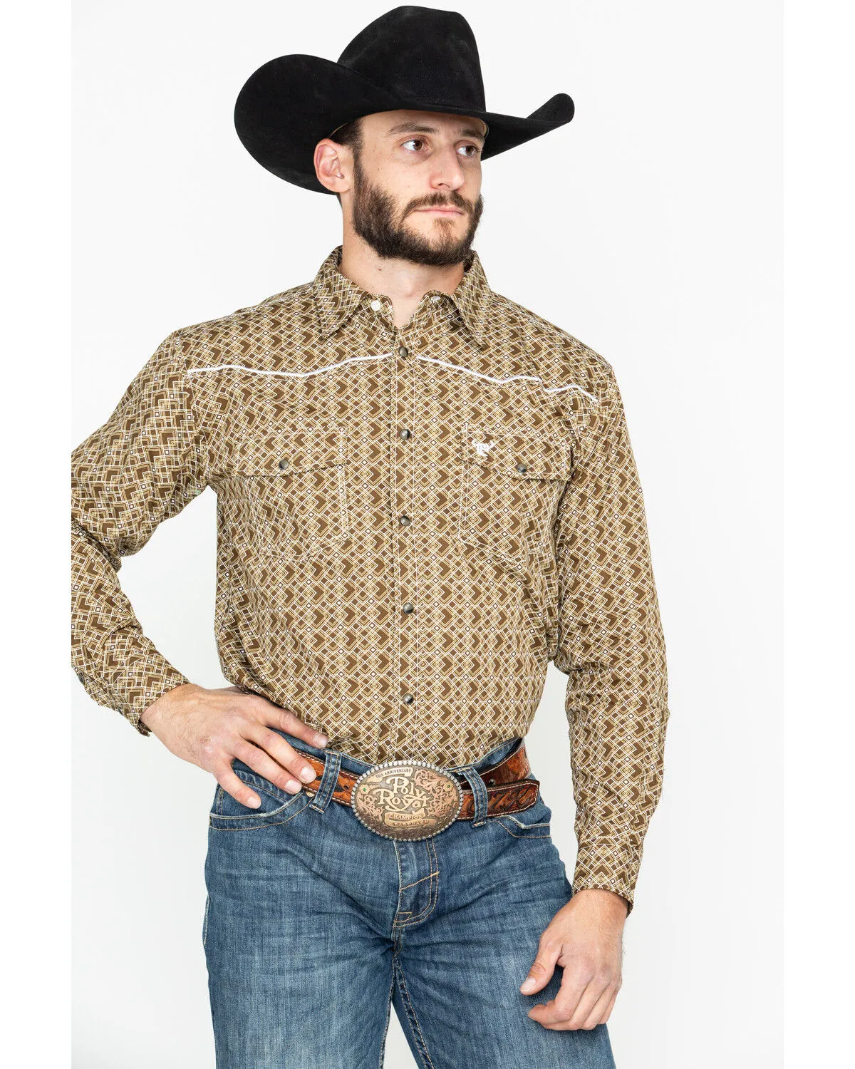 Product Name:  Cowboy Hardware Men's Double Diamond Print Long Sleeve Western Shirt