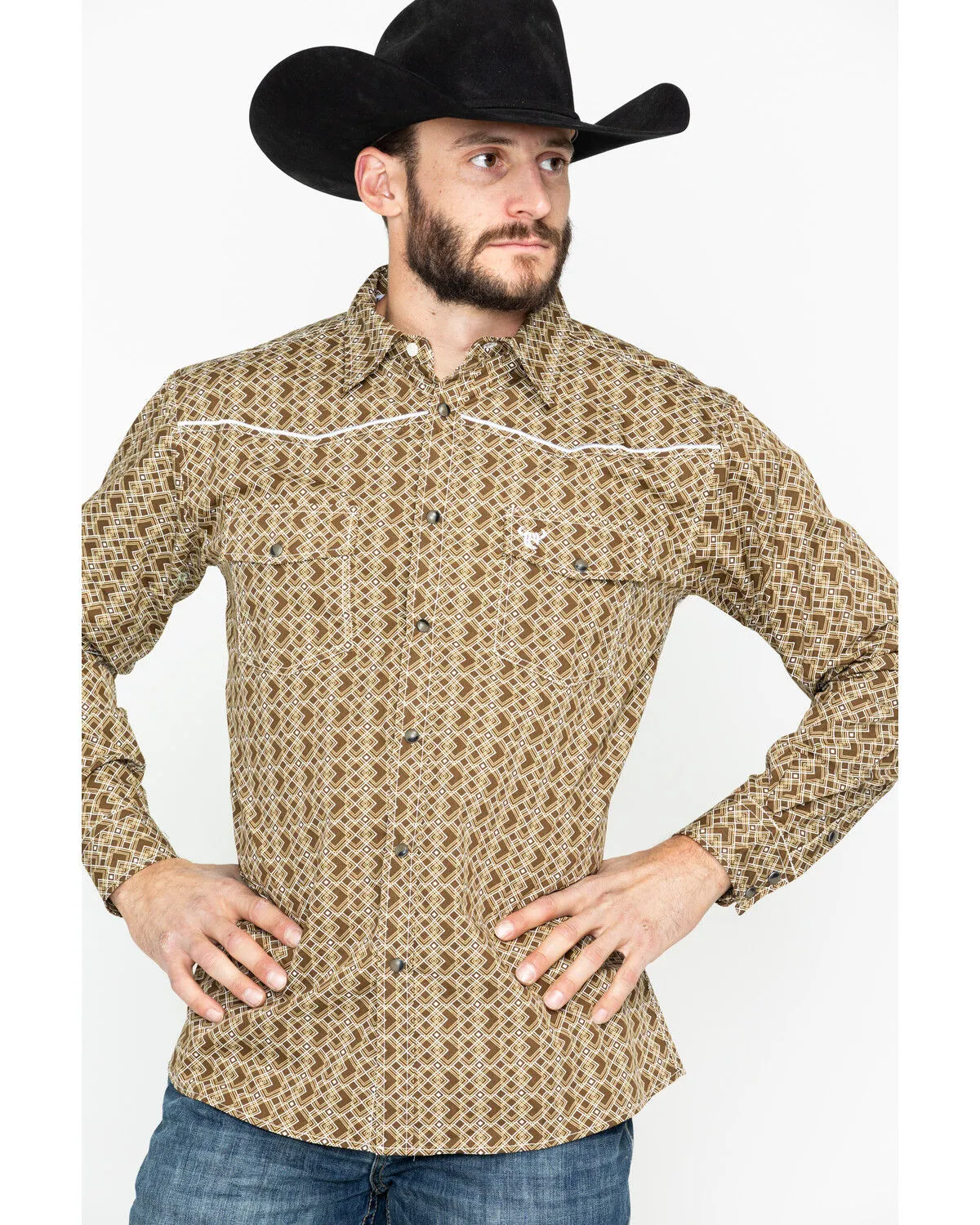 Product Name:  Cowboy Hardware Men's Double Diamond Print Long Sleeve Western Shirt