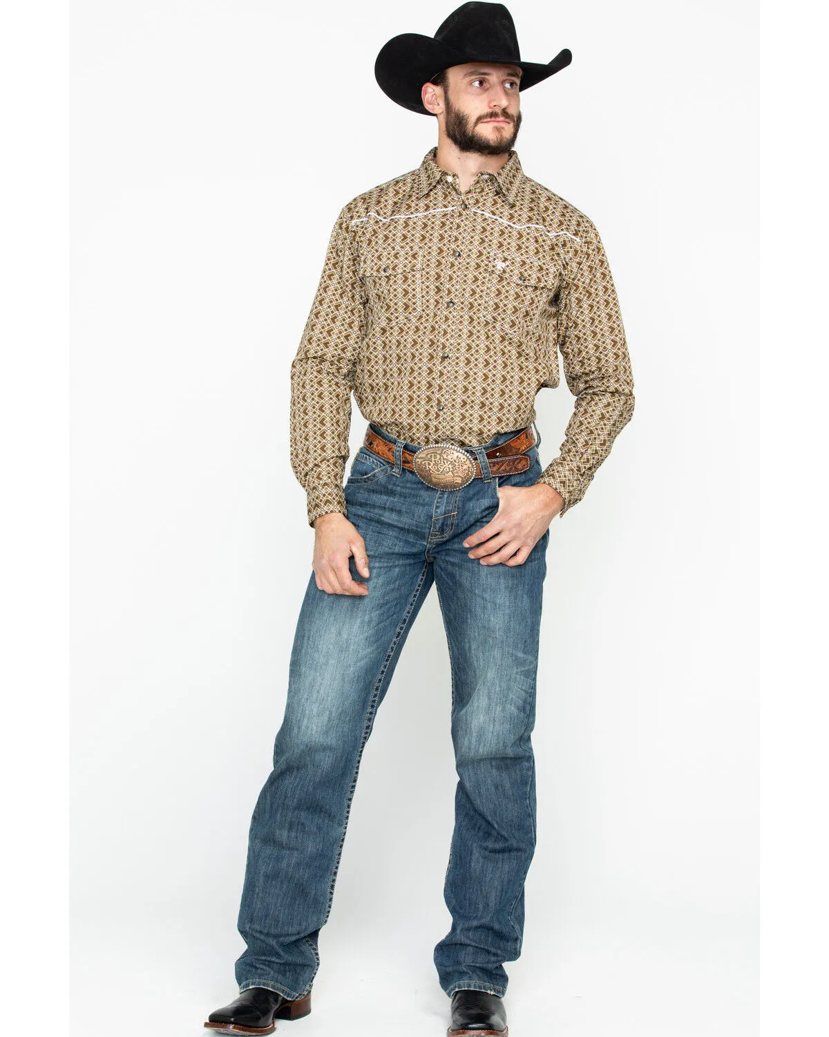 Product Name:  Cowboy Hardware Men's Double Diamond Print Long Sleeve Western Shirt