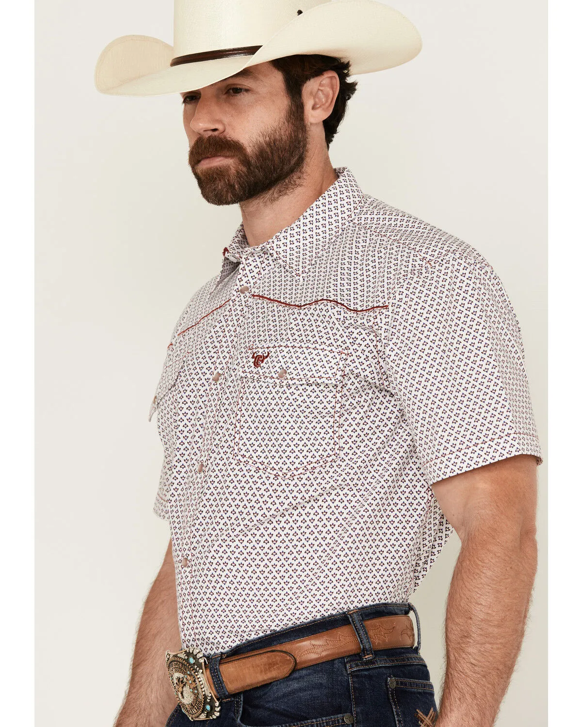 Product Name:  Cowboy Hardware Men's Fleur Printed Short Sleeve Pearl Snap Western Shirt