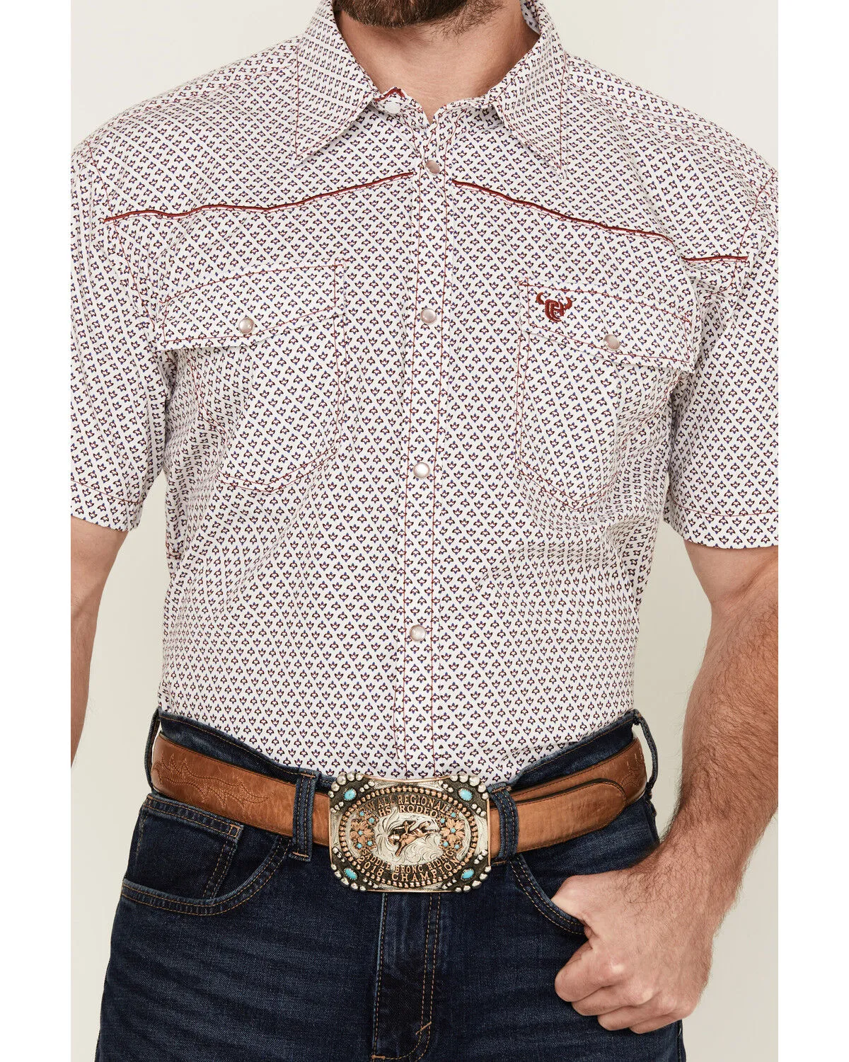 Product Name:  Cowboy Hardware Men's Fleur Printed Short Sleeve Pearl Snap Western Shirt