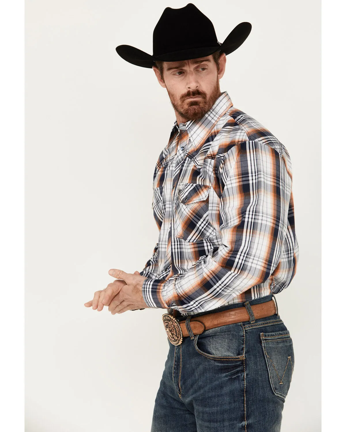 Product Name:  Cowboy Hardware Men's Hermosillo Gradient Plaid Print Long Sleeve Pearl Snap Western Shirt - Tall