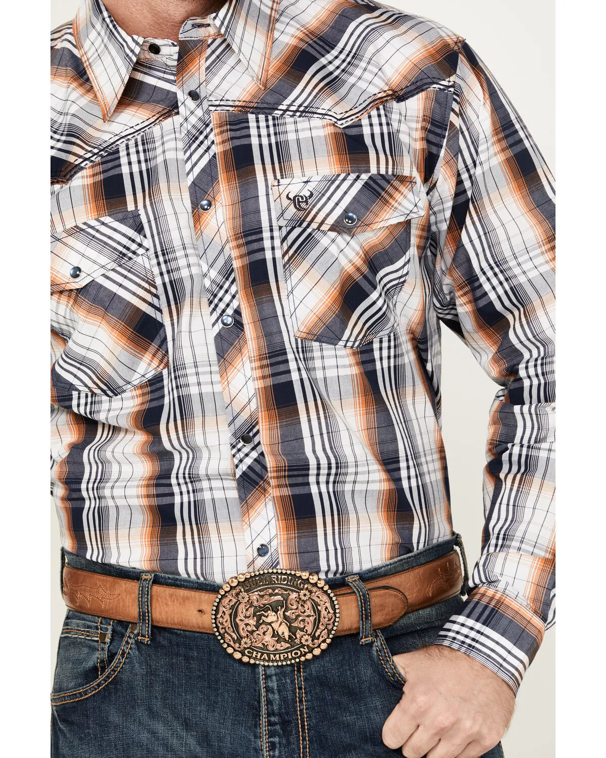 Product Name:  Cowboy Hardware Men's Hermosillo Gradient Plaid Print Long Sleeve Pearl Snap Western Shirt - Tall