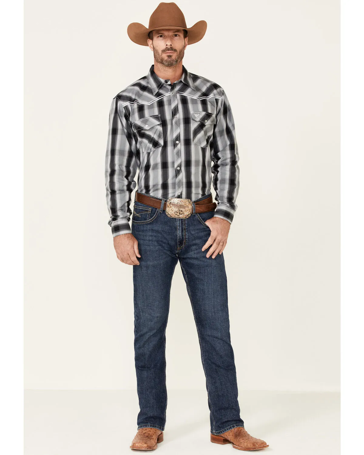 Product Name:  Cowboy Hardware Men's Hombre Large Plaid Print Long Sleeve Pearl Snap Western Shirt