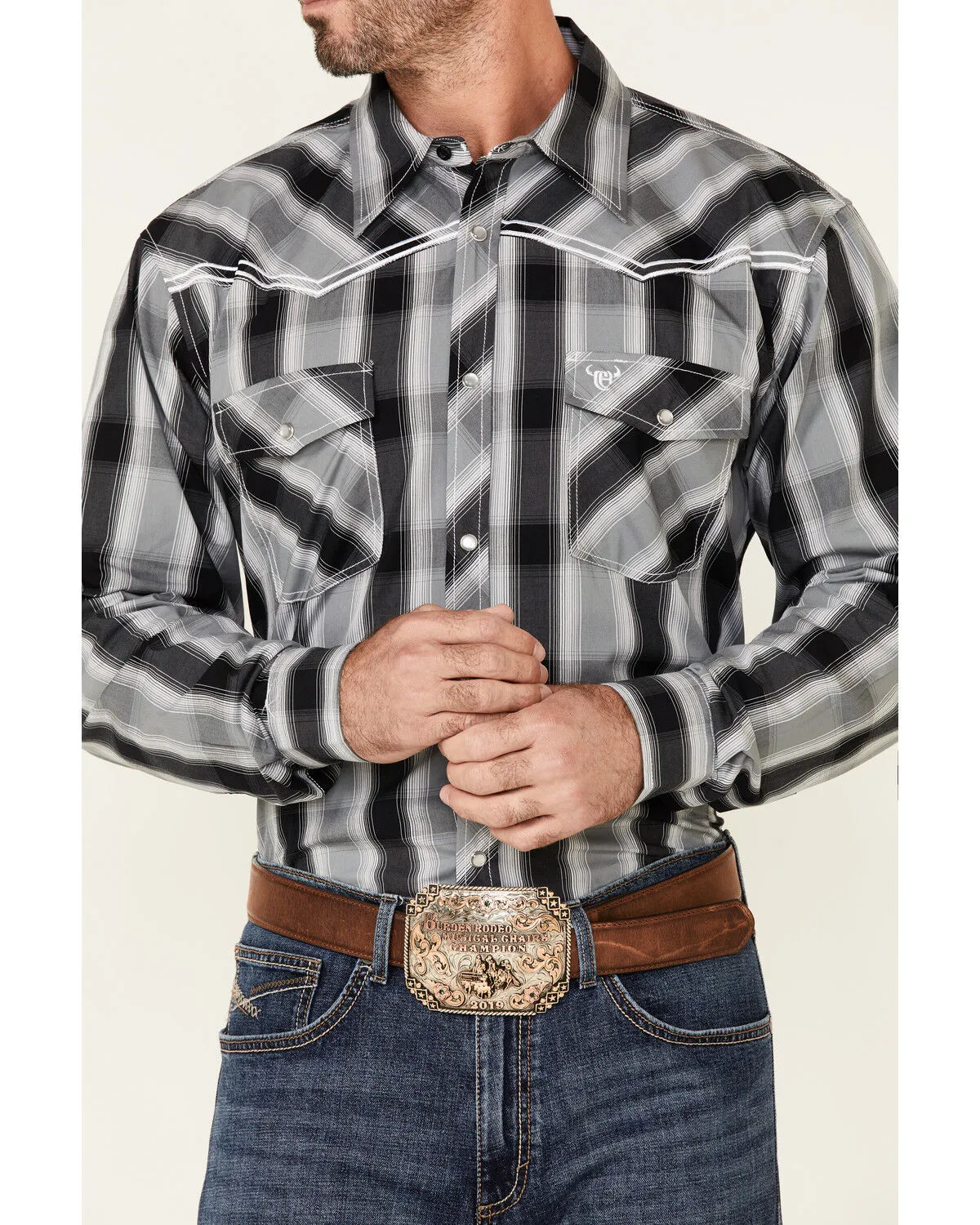 Product Name:  Cowboy Hardware Men's Hombre Large Plaid Print Long Sleeve Pearl Snap Western Shirt