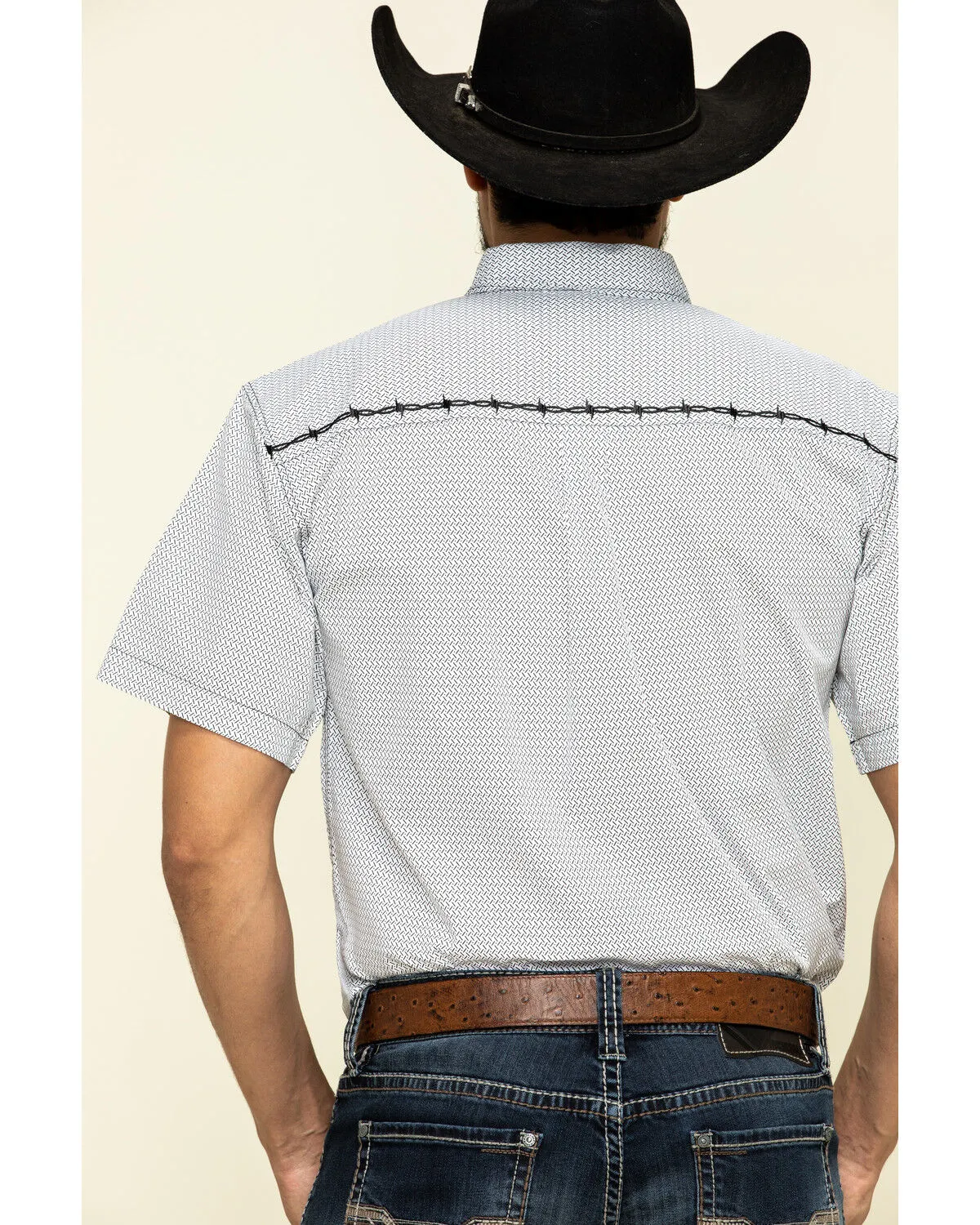 Product Name:  Cowboy Hardware Men's White Little Zig Geo Print Short Sleeve Western Shirt