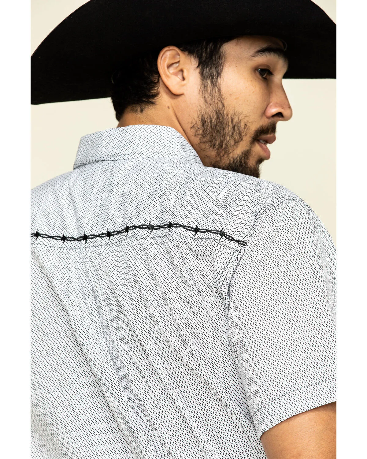 Product Name:  Cowboy Hardware Men's White Little Zig Geo Print Short Sleeve Western Shirt