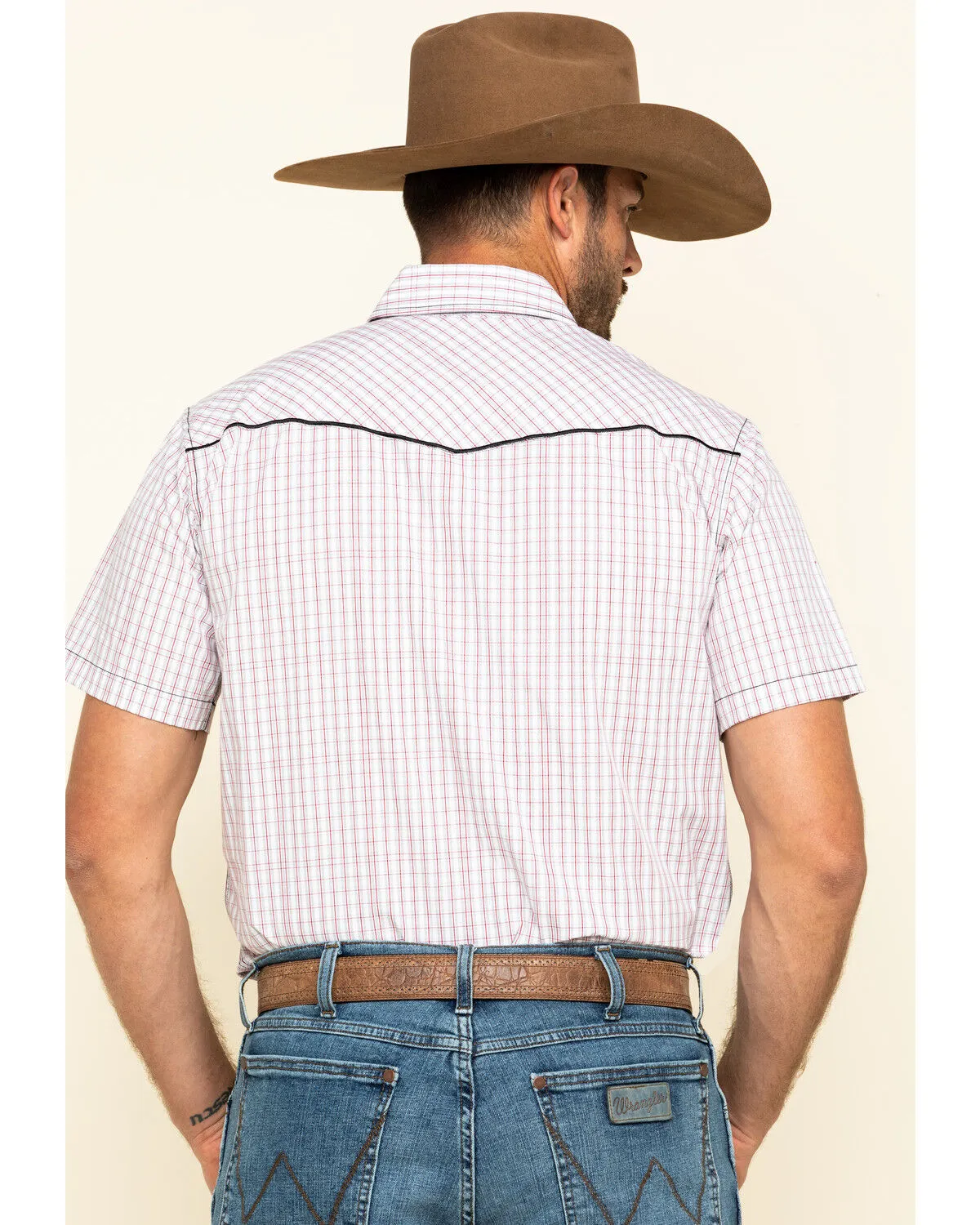 Product Name:  Cowboy Hardware Men's White Rake Plaid Short Sleeve Western Shirt