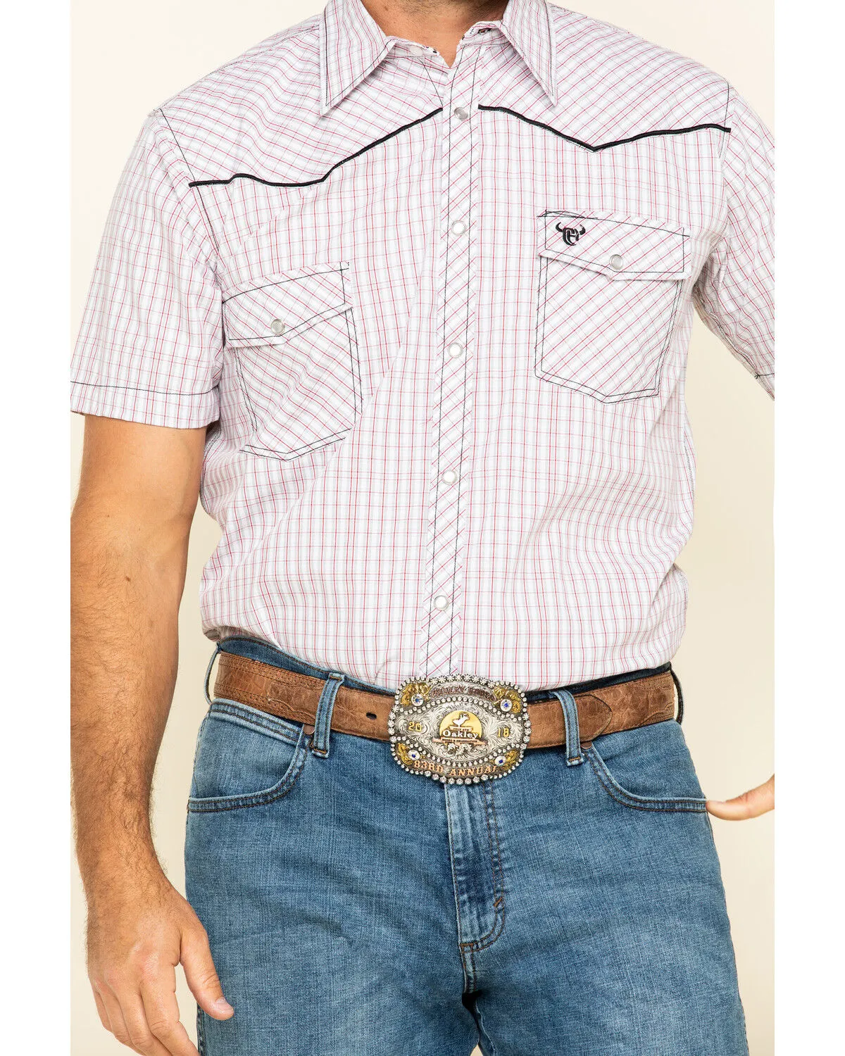 Product Name:  Cowboy Hardware Men's White Rake Plaid Short Sleeve Western Shirt