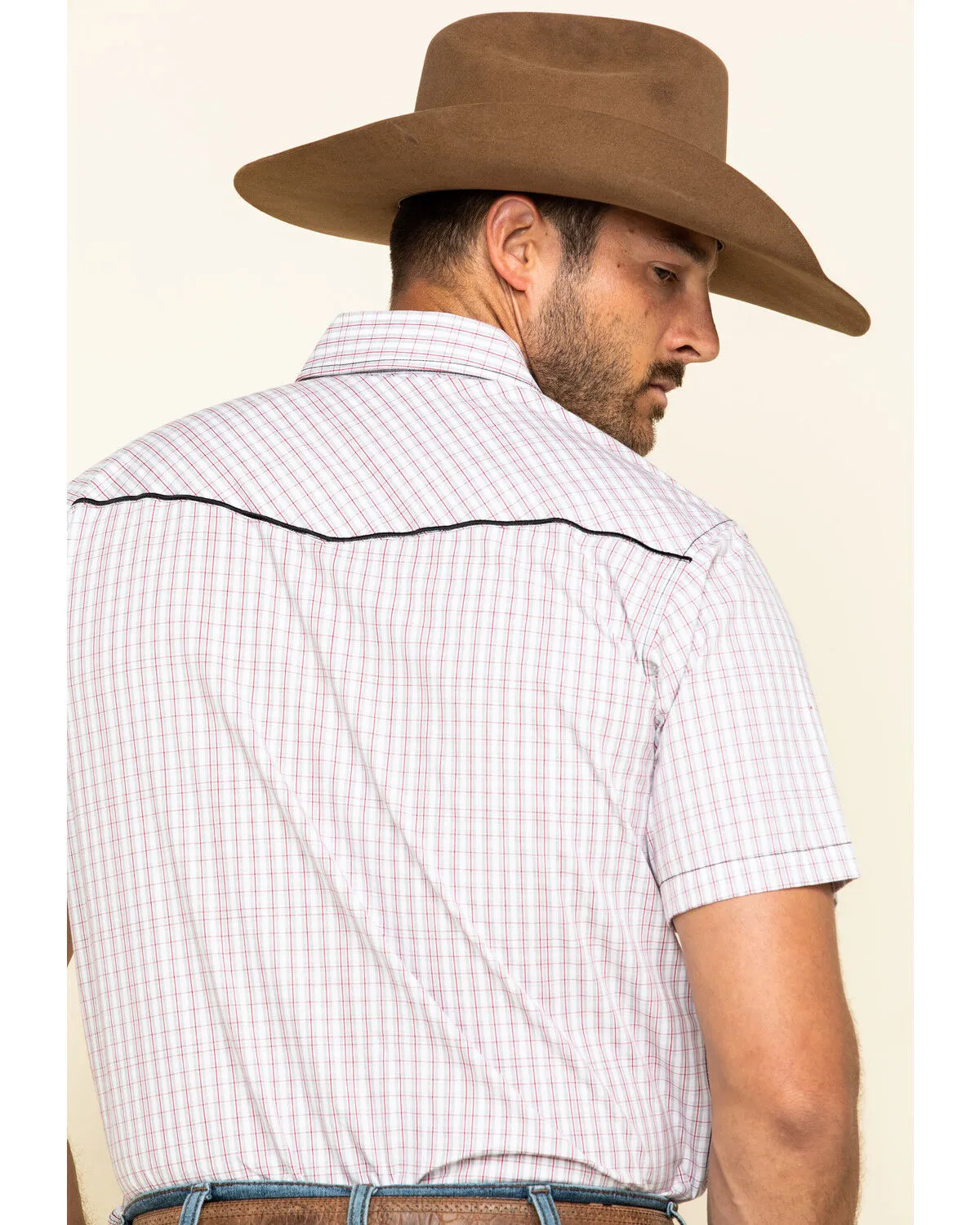 Product Name:  Cowboy Hardware Men's White Rake Plaid Short Sleeve Western Shirt