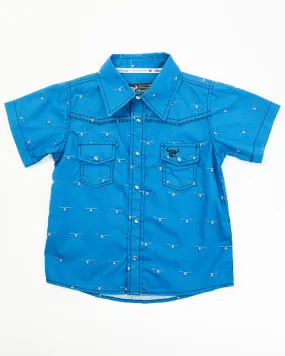 Product Name:  Cowboy Hardware Toddler Boys' Steerhead Print Short Sleeve Snap Western Shirt