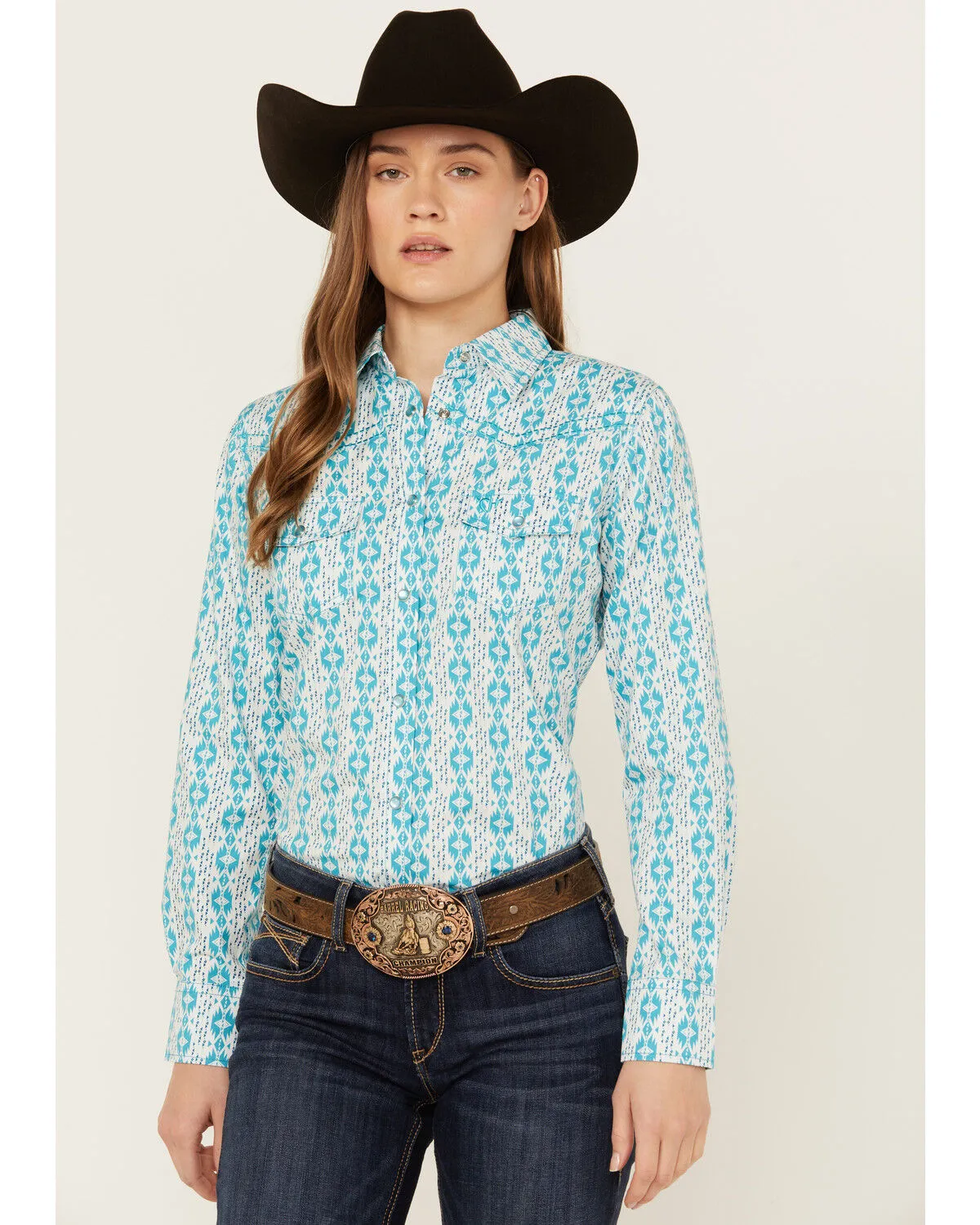 Product Name:  Cowboy Hardware Women's Southwestern Print Long Sleeve Snap Western Shirt