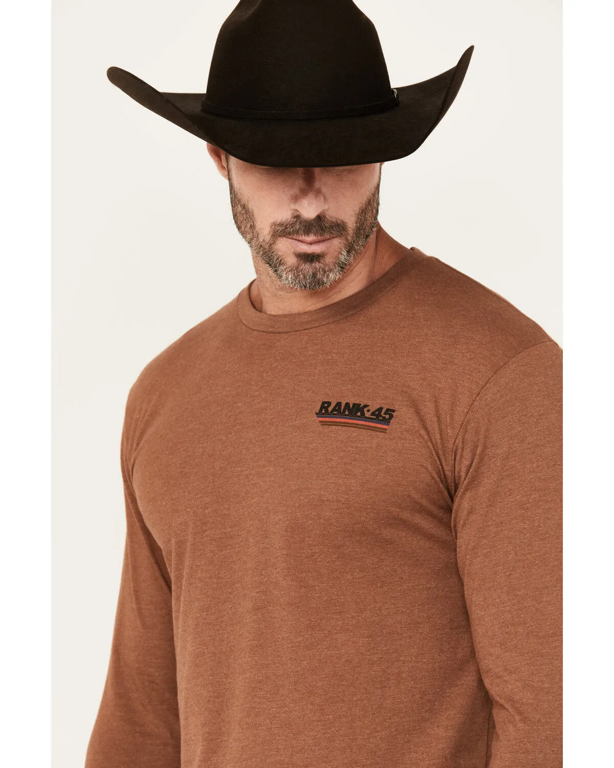 Product Name:  RANK 45® Men's Sunset Scenic Cowboy Long Sleeve Graphic T-Shirt