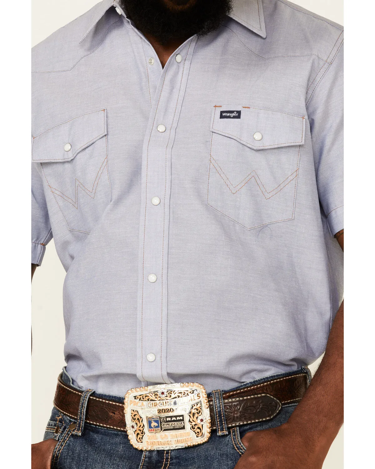 Product Name:  Wrangler Men's Chambray Rigid Cowboy Cut Short Sleeve Pearl Snap Work Shirt